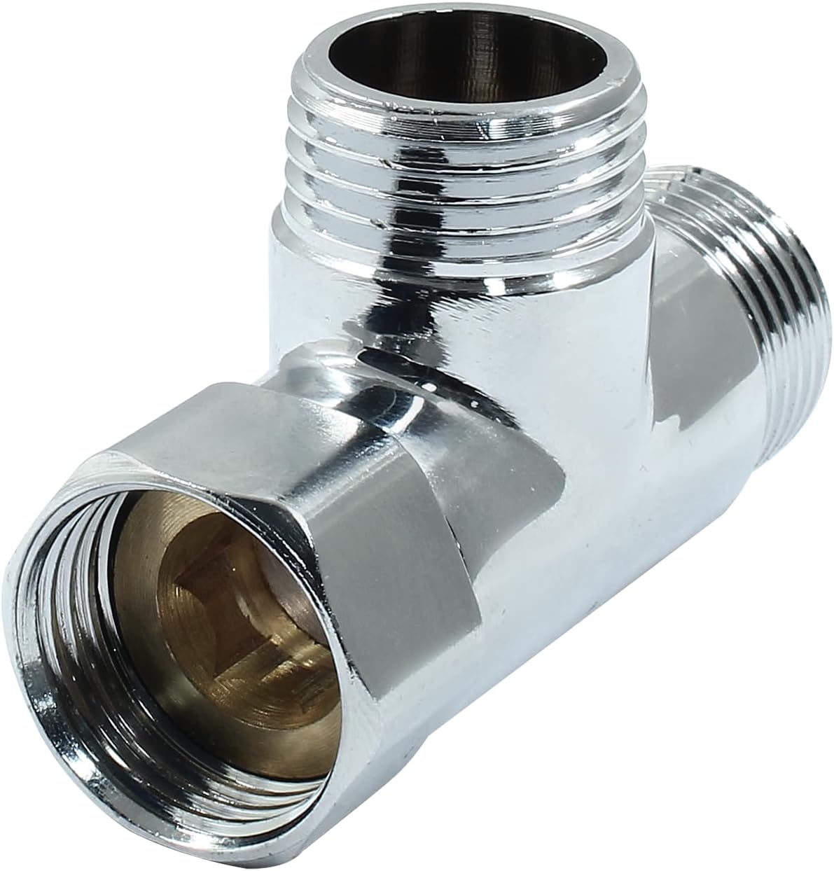 G1/2" 3 Way Diverter Valve, Solid Brass Tee Adapter Connection for Bath Shower Arm, Bidet Sprayer Faucet Silver