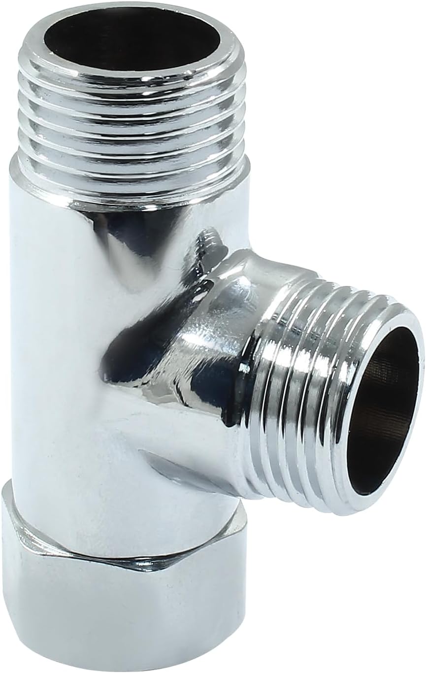 G1/2" 3 Way Diverter Valve, Solid Brass Tee Adapter Connection for Bath Shower Arm, Bidet Sprayer Faucet Silver