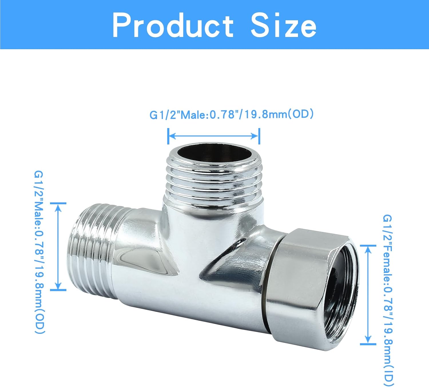 G1/2" 3 Way Diverter Valve, Solid Brass Tee Adapter Connection for Bath Shower Arm, Bidet Sprayer Faucet Silver