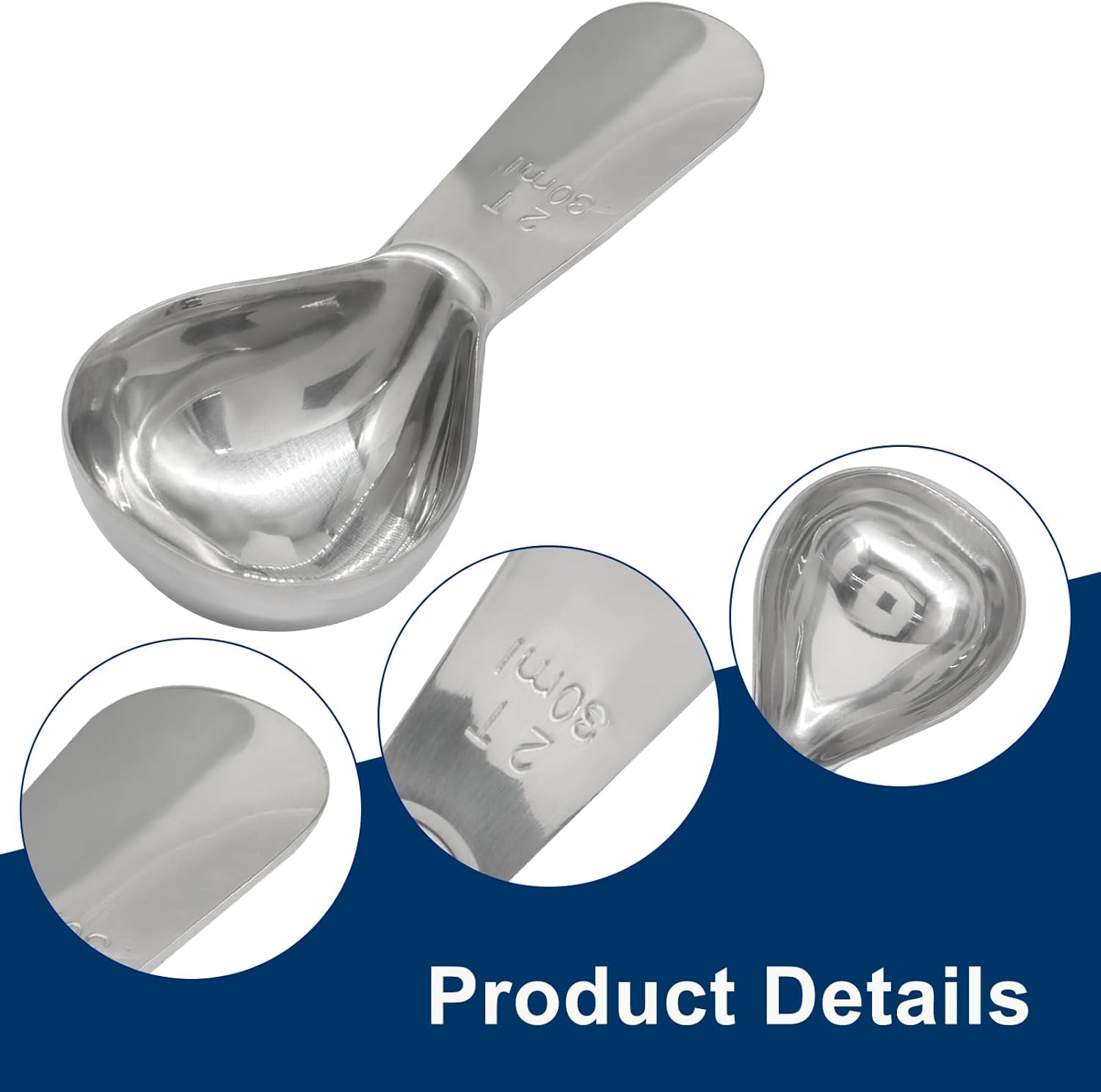 3 Pack Coffee Scoop Stainless Steel Measuring Spoon, Short Handle 2 Tablespoon Coffee Spoons Compact Design, Fits into Canisters for Ground Coffee/Spices & Protein Powder 2Tbsp/30ml
