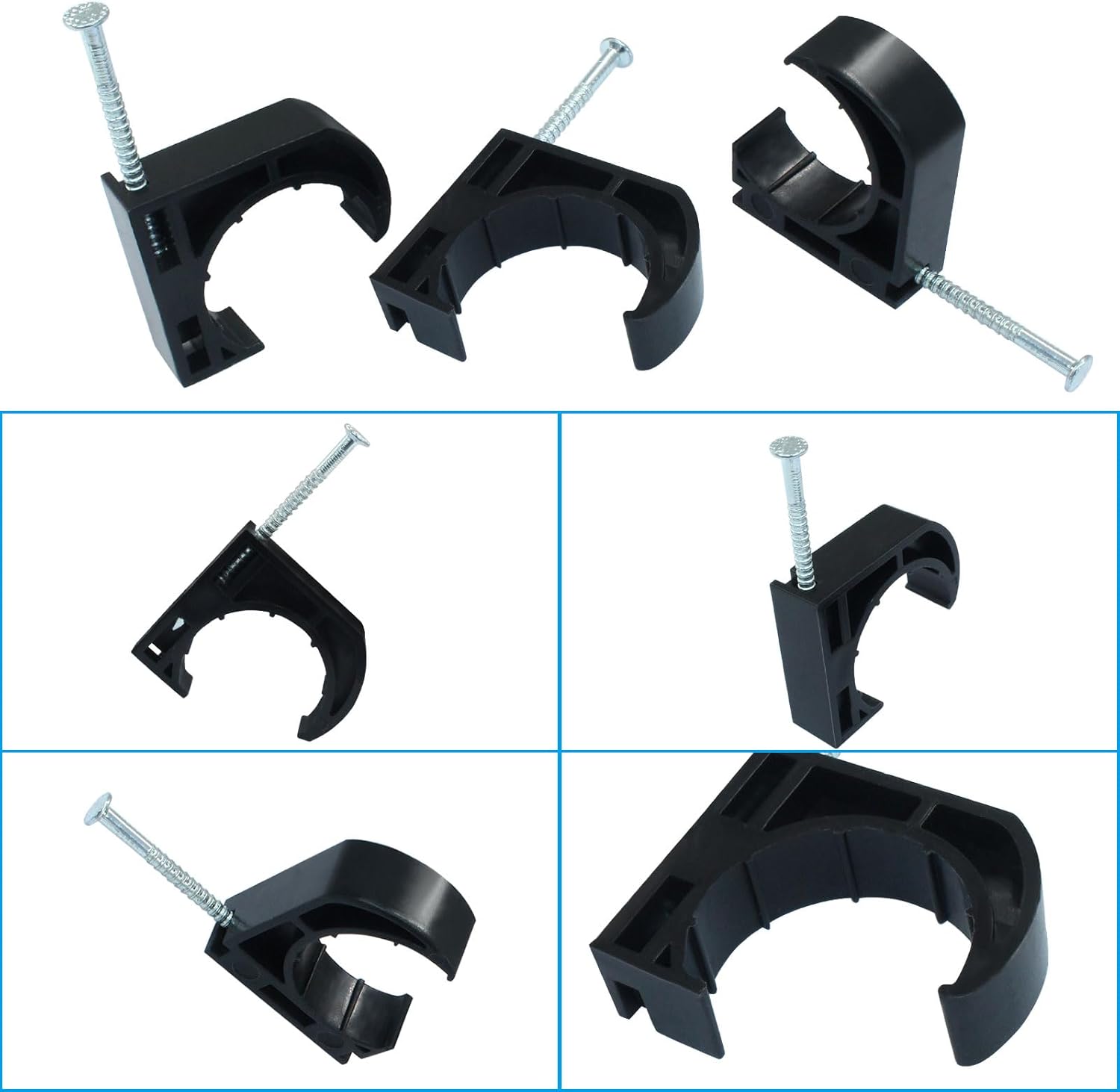 50 PCS 1" Half Clamp Fixture Black J-Hook with Nail J Clamps For 1" PEX Tubing/Pipe Support