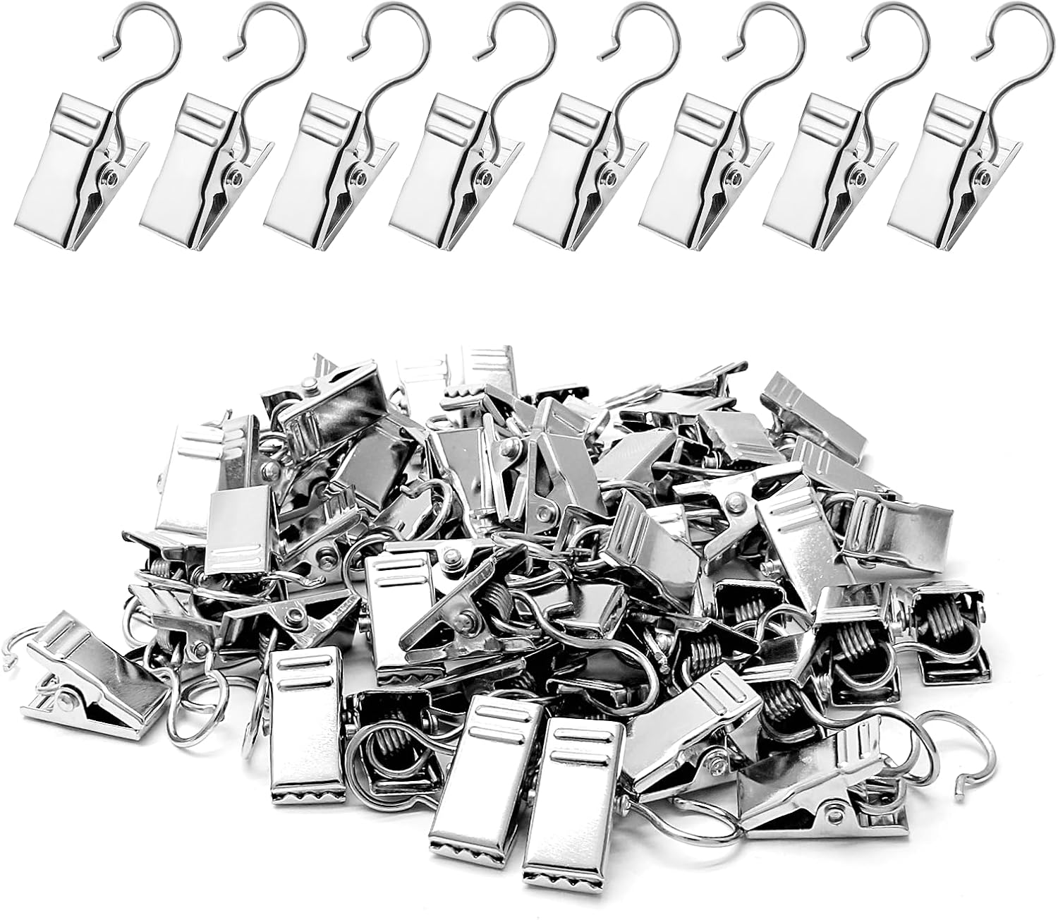 Small Hanging Clip for Curtains - 100 Pack Camper Awning Lights Clips with Light Hanger Hooks, Best for Camp Tent Photo Display Indoor Outdoor Decoration Silver