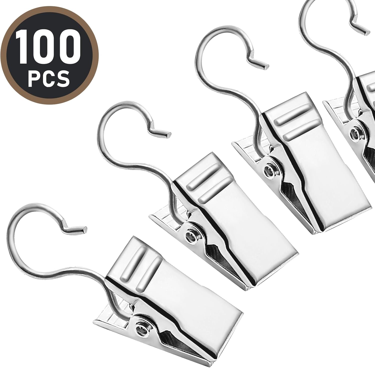Small Hanging Clip for Curtains - 100 Pack Camper Awning Lights Clips with Light Hanger Hooks, Best for Camp Tent Photo Display Indoor Outdoor Decoration Silver