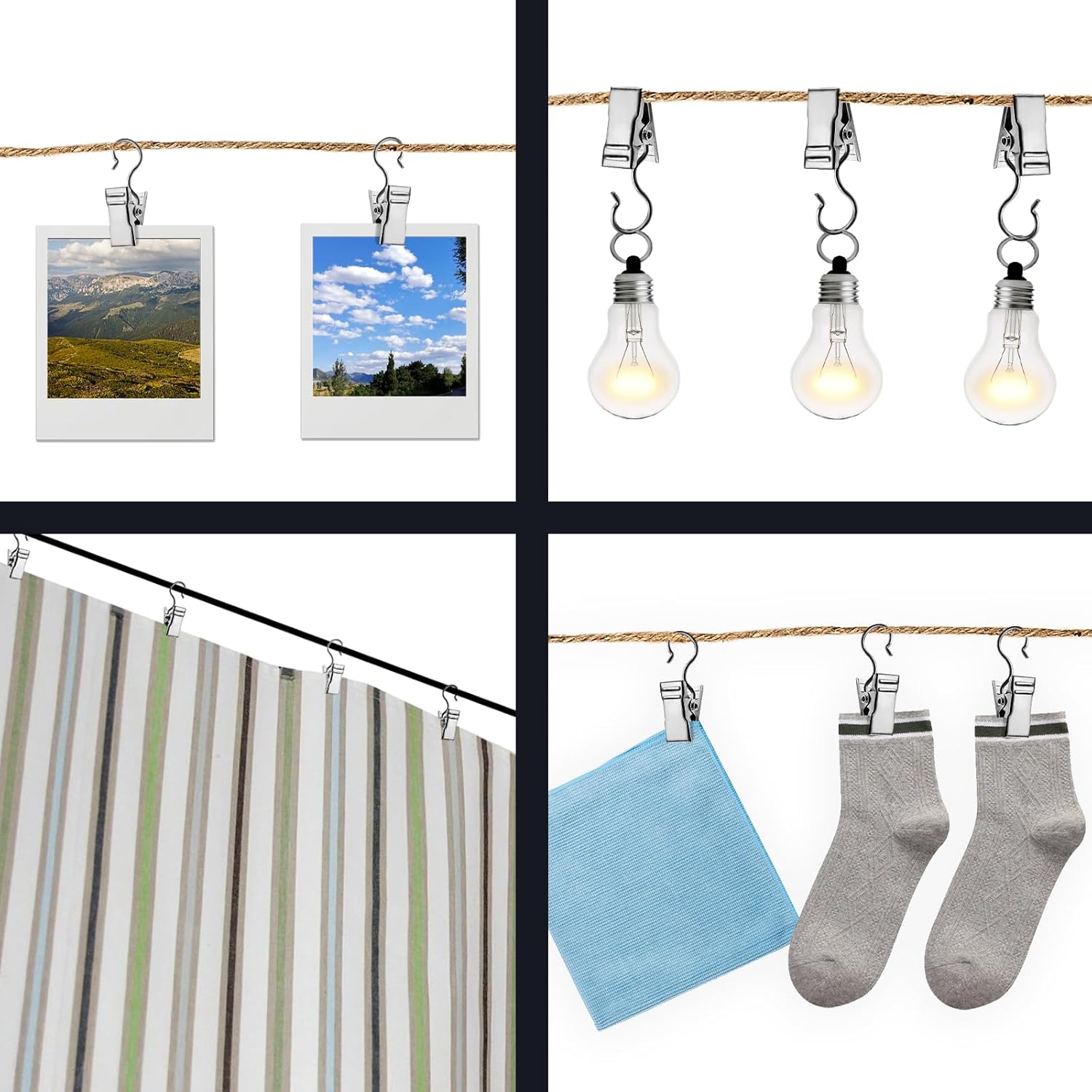 Small Hanging Clip for Curtains - 100 Pack Camper Awning Lights Clips with Light Hanger Hooks, Best for Camp Tent Photo Display Indoor Outdoor Decoration Silver