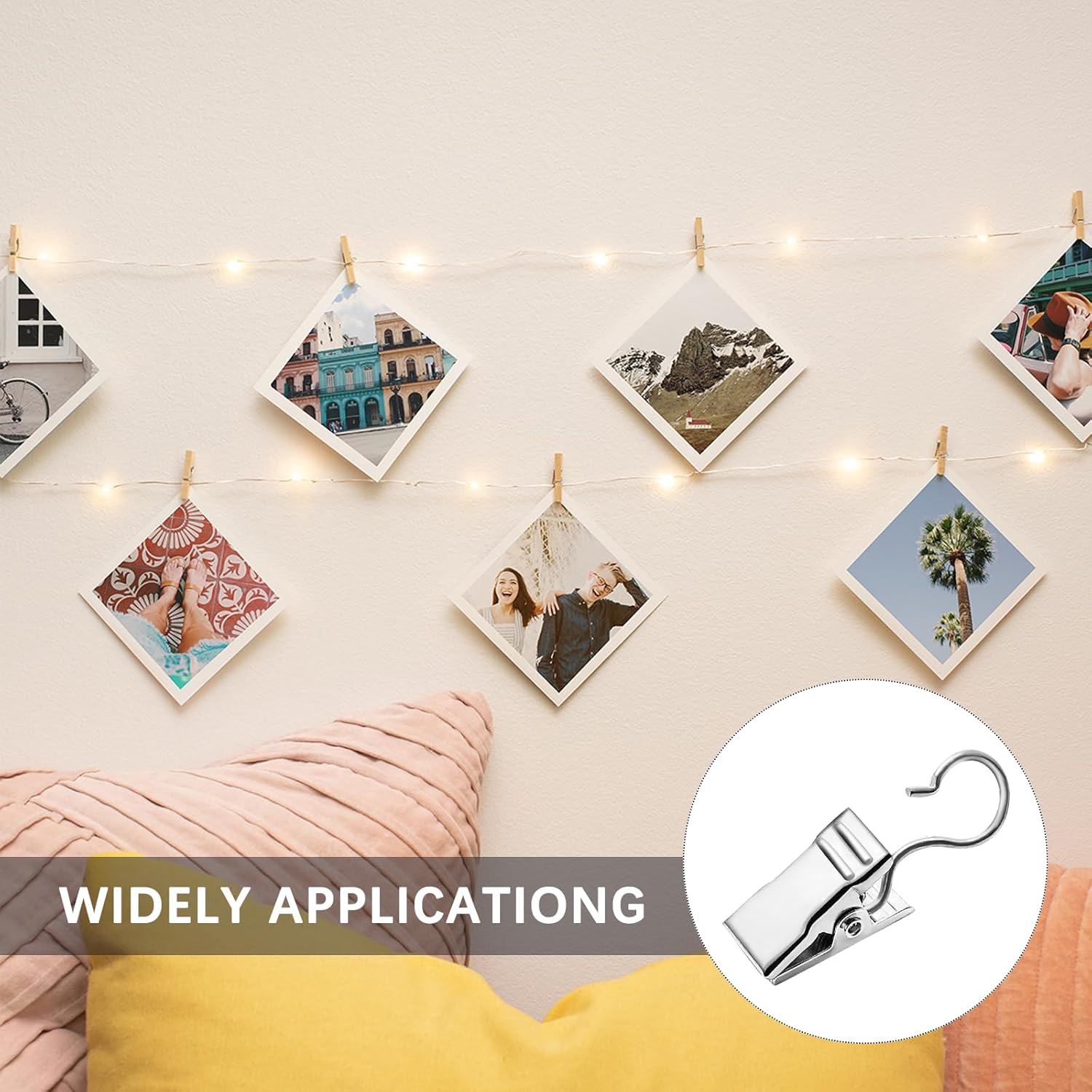 Small Hanging Clip for Curtains - 100 Pack Camper Awning Lights Clips with Light Hanger Hooks, Best for Camp Tent Photo Display Indoor Outdoor Decoration Silver
