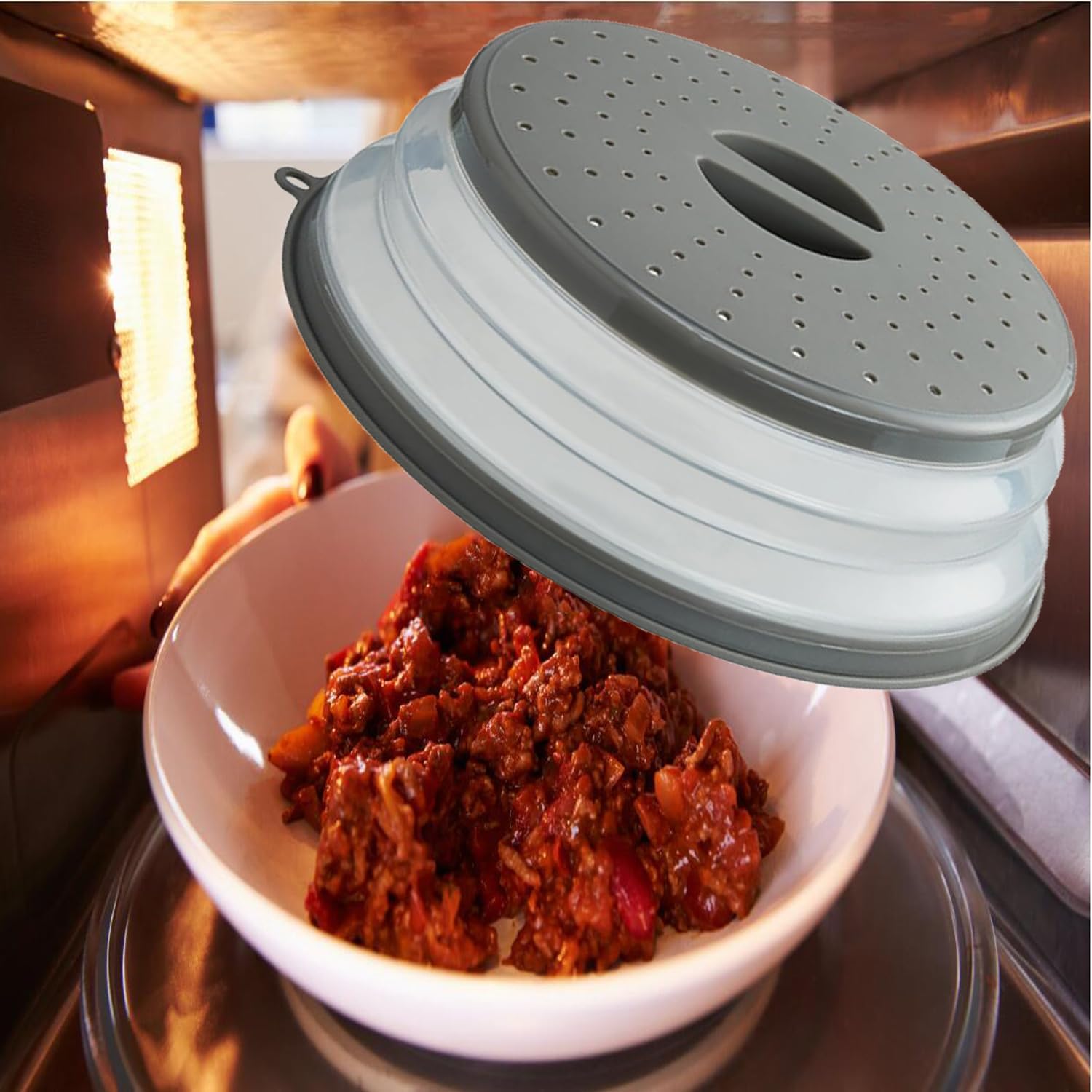 Microwave Splatter Cover Vented for Food, Splatter Guard & Colander Kitchen Gadget for Fruit Vegetables Microwave Plate Cover with Hook Hole,Dishwasher-Safe,BPA-Free Silicone & Plastic 1 Pack