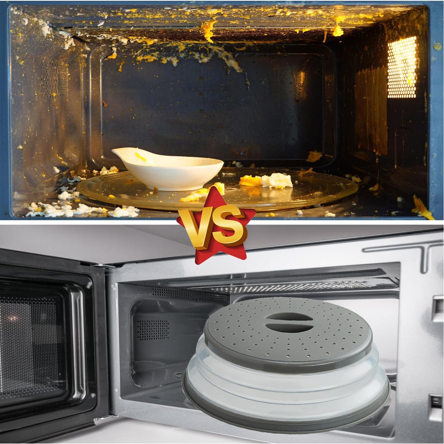 Microwave Splatter Cover Vented for Food, Splatter Guard & Colander Kitchen Gadget for Fruit Vegetables Microwave Plate Cover with Hook Hole,Dishwasher-Safe,BPA-Free Silicone & Plastic 1 Pack