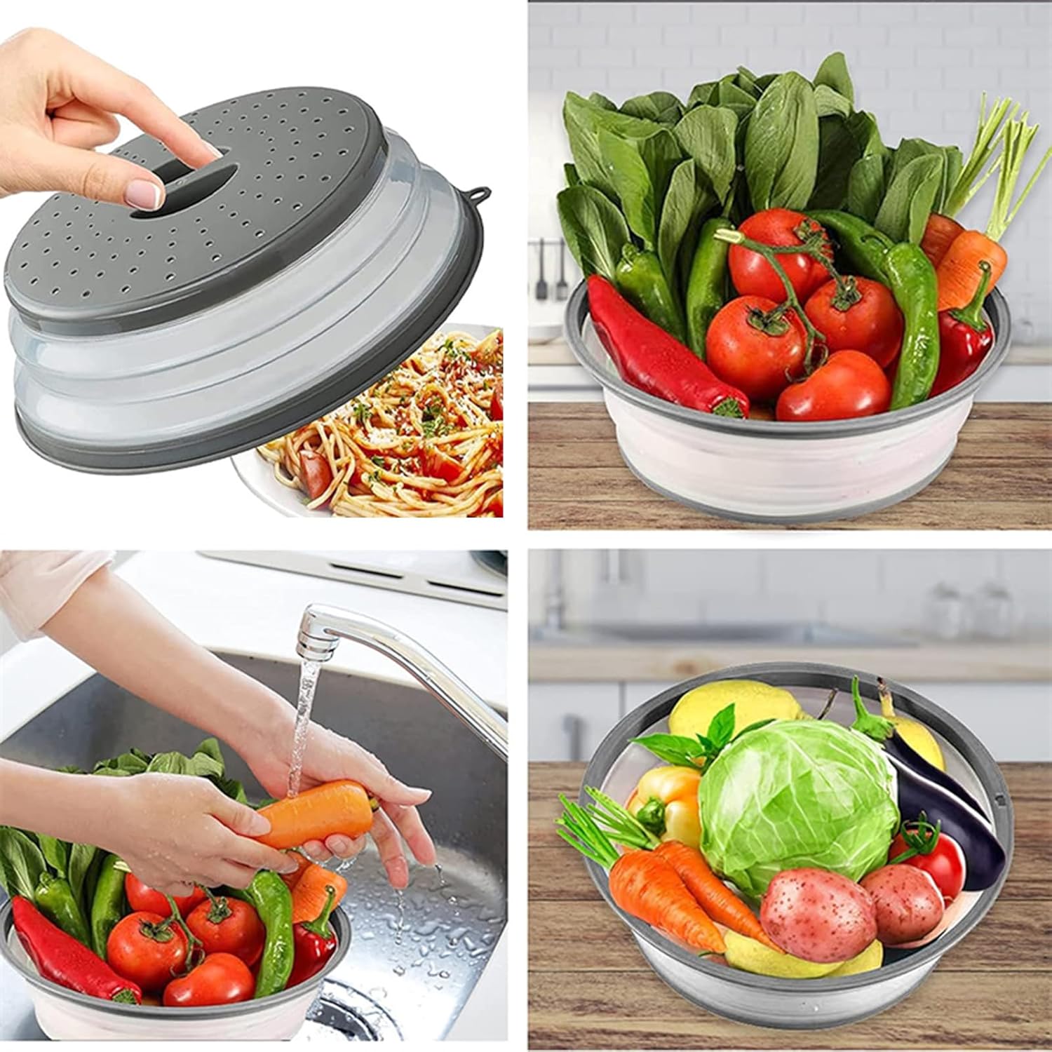 Microwave Splatter Cover Vented for Food, Splatter Guard & Colander Kitchen Gadget for Fruit Vegetables Microwave Plate Cover with Hook Hole,Dishwasher-Safe,BPA-Free Silicone & Plastic 1 Pack