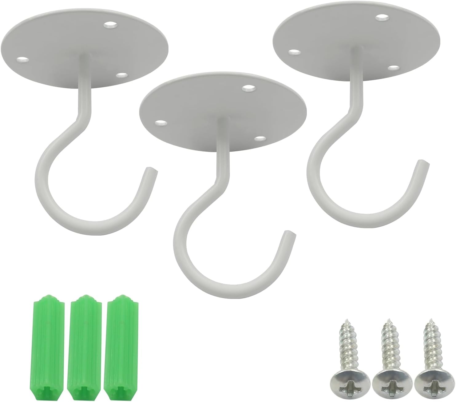 3 Pack Heavy Duty Ceiling Hooks, Metal Wall Mounted Hangers for Indoor Outdoor Bird Feeders Planters, Hanging Plants White
