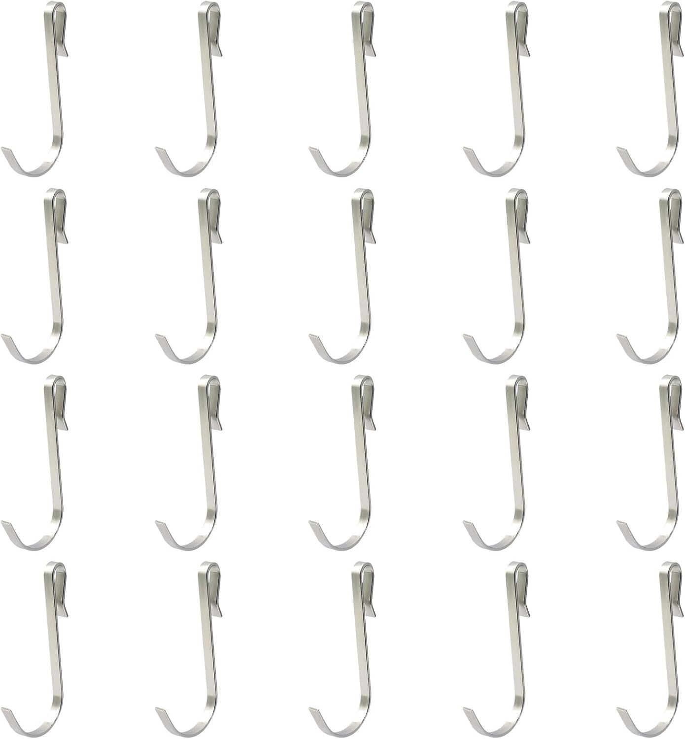 20 Pack J Shaped Clip-on Hook, Stainless Steel Wire Rack Clip-on Hanger, Hanging Sink Grid Shelf for Kitchen/Bedroom/Office Silver