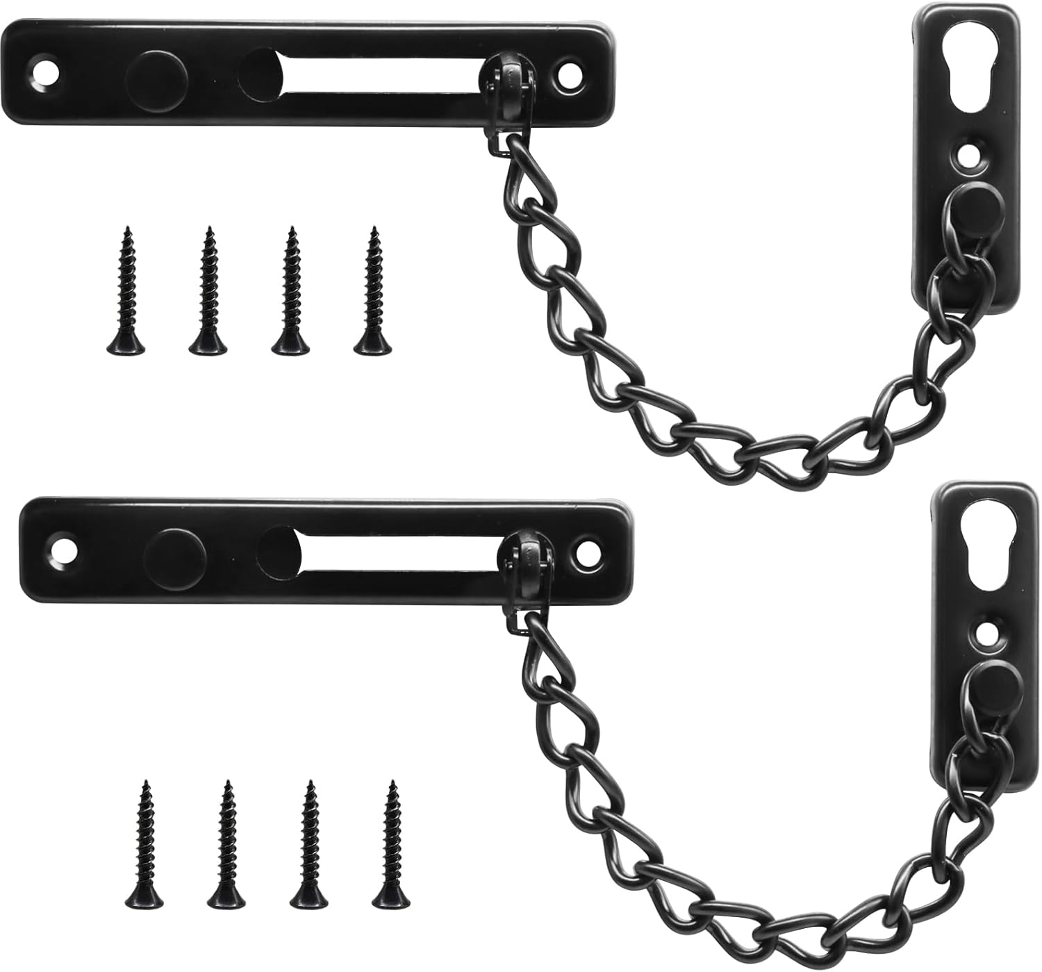 Heavy Duty Door Chain Lock with Mounting Screws, Stainless Steel Door Chain Guard for Front Doors, Pet Safe Black, 2 Pack