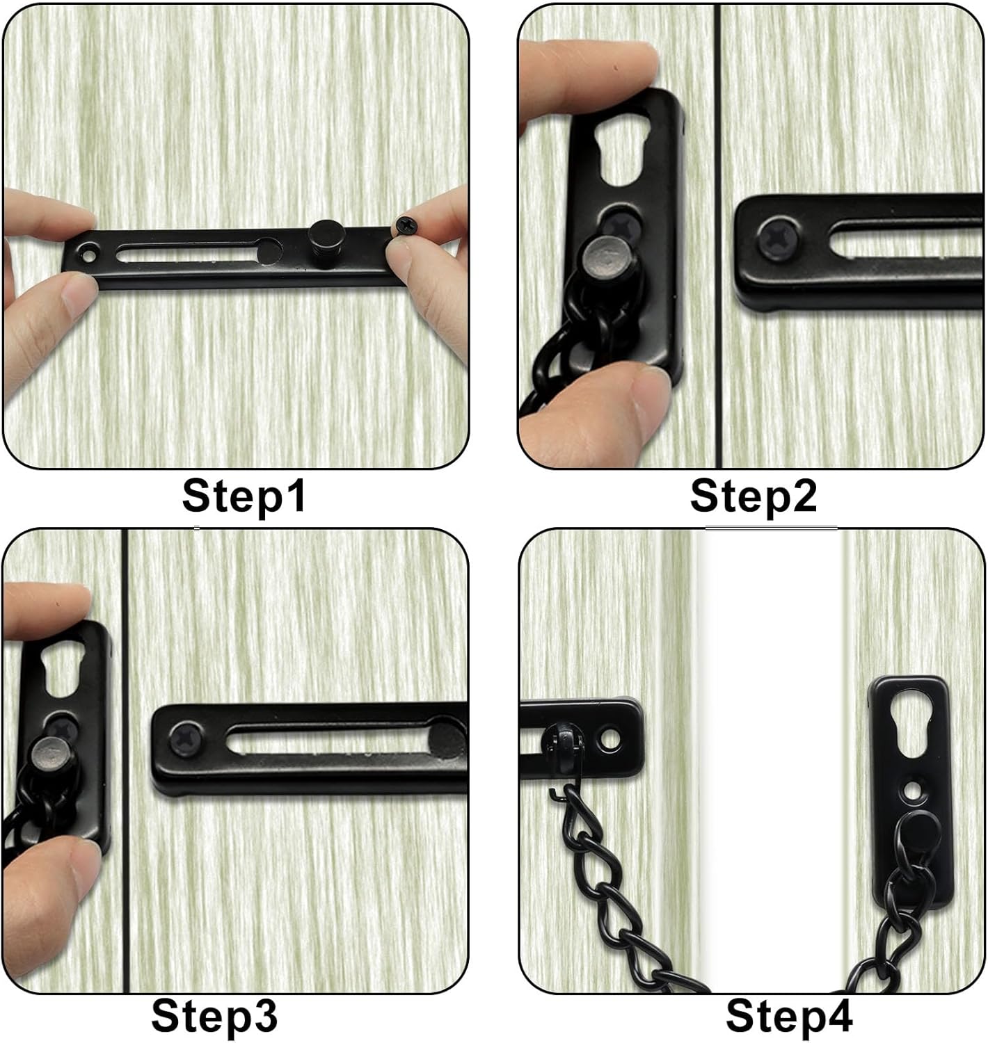 Heavy Duty Door Chain Lock with Mounting Screws, Stainless Steel Door Chain Guard for Front Doors, Pet Safe Black, 2 Pack