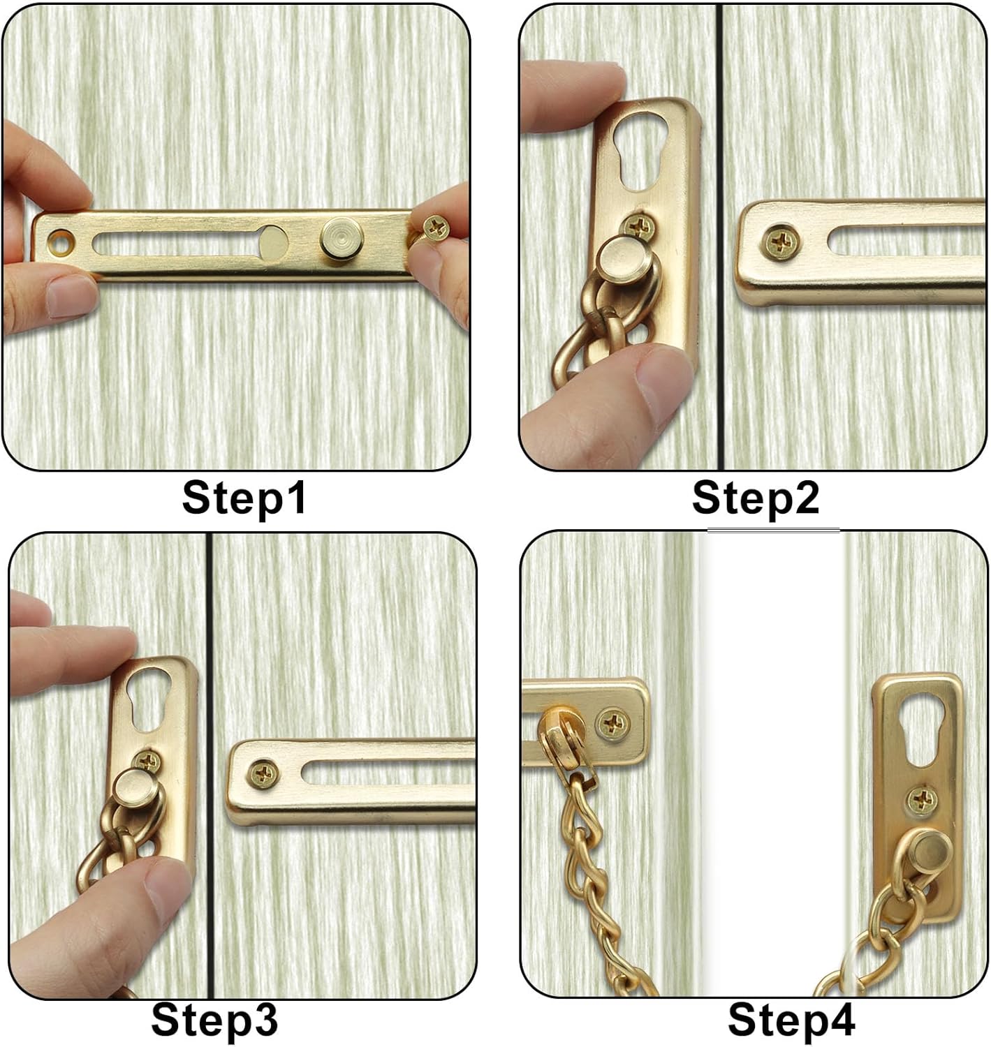 Heavy Duty Door Chain Lock with Mounting Screws, Stainless Steel Door Chain Guard for Front Doors, Pet Safe Gold, 1 Pack