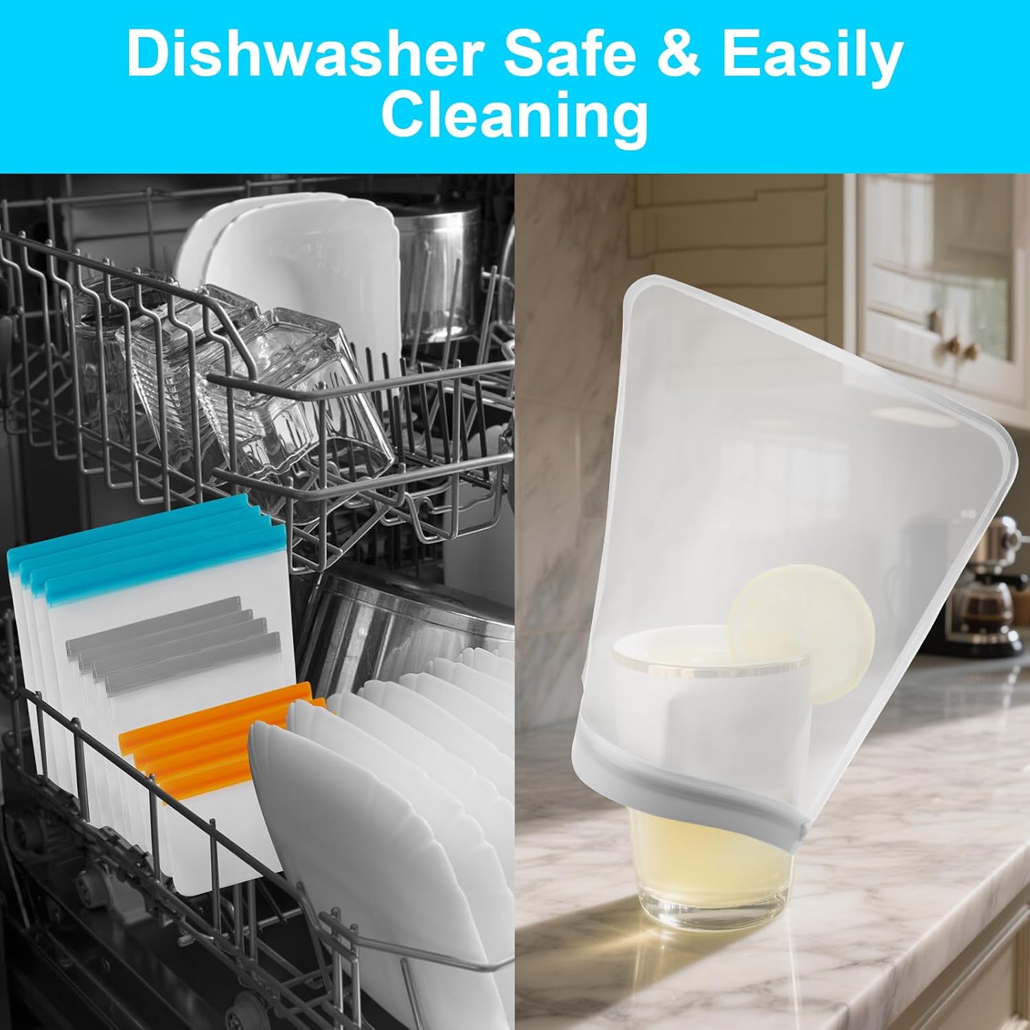 12 Pack Reusable Freezer Bags Dishwasher Safe, Leakproof Food Storage Bags, Silicone Bags for Food Storage Home Organization 4 Reusable Snack Bags 4 Sandwich Bags 4 Gallon Freezer Bags