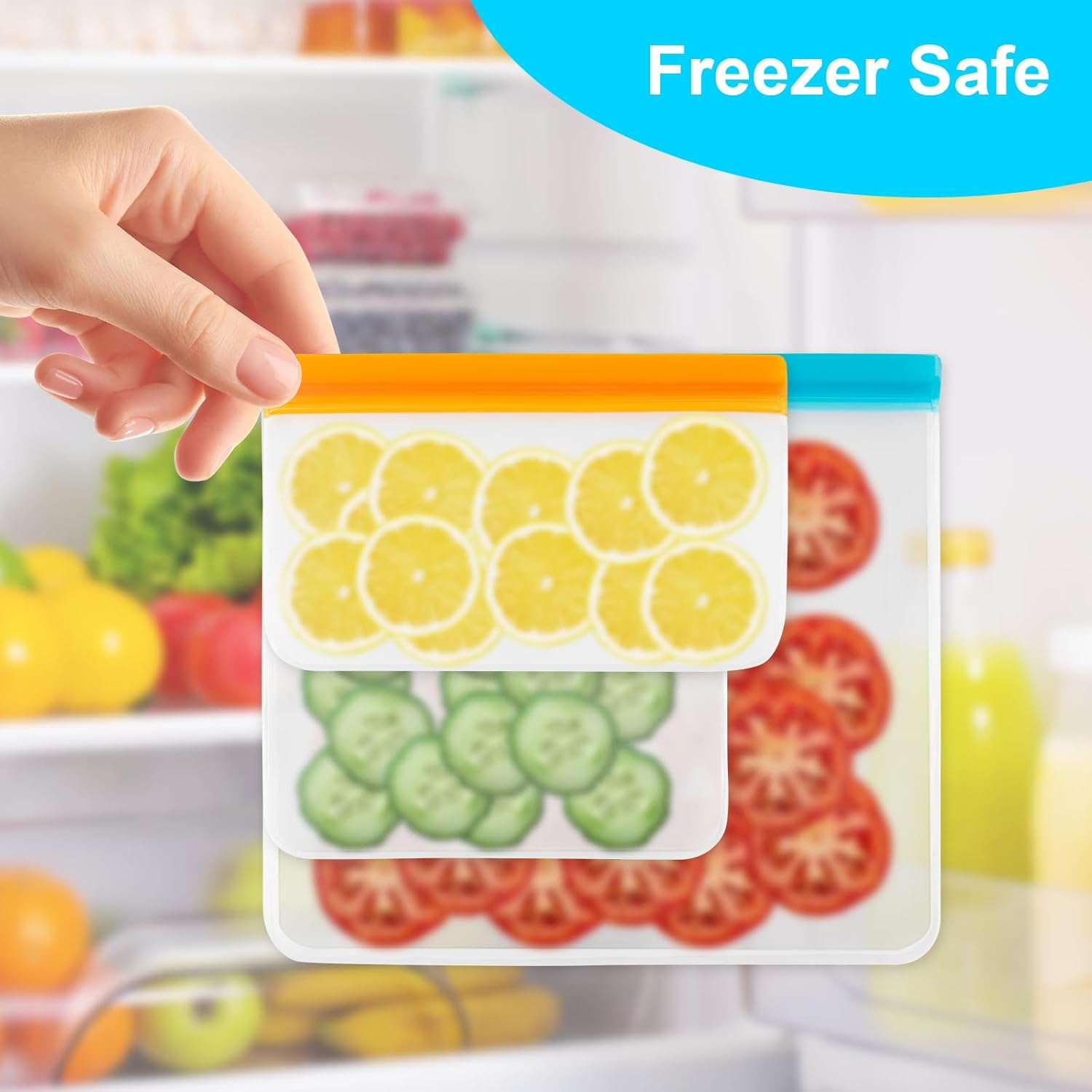 12 Pack Reusable Freezer Bags Dishwasher Safe, Leakproof Food Storage Bags, Silicone Bags for Food Storage Home Organization 4 Reusable Snack Bags 4 Sandwich Bags 4 Gallon Freezer Bags