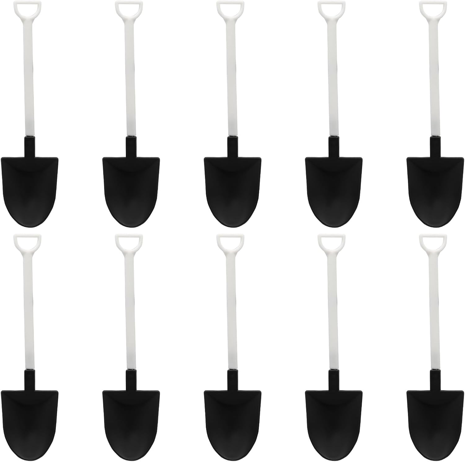 50 Pack Plastic Mini Shovel Shape Spoons for Desserts, Disposable Dessert Ice Cream Spoons, Fun Utensils for Family/Party Black+White