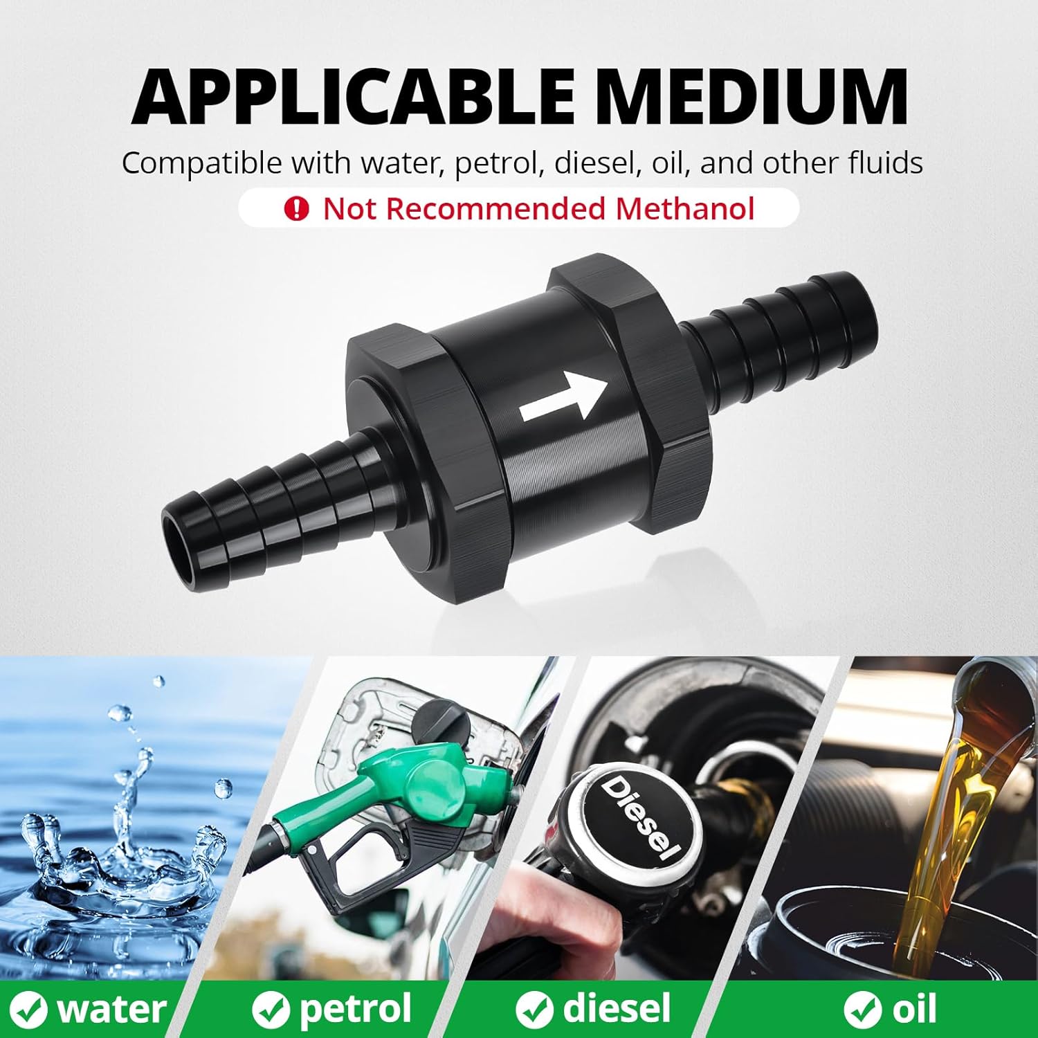 3/8" Fuel Check Valve One Way Inline Non Return Diesel Gasoline Black 10mm OD,2PCS