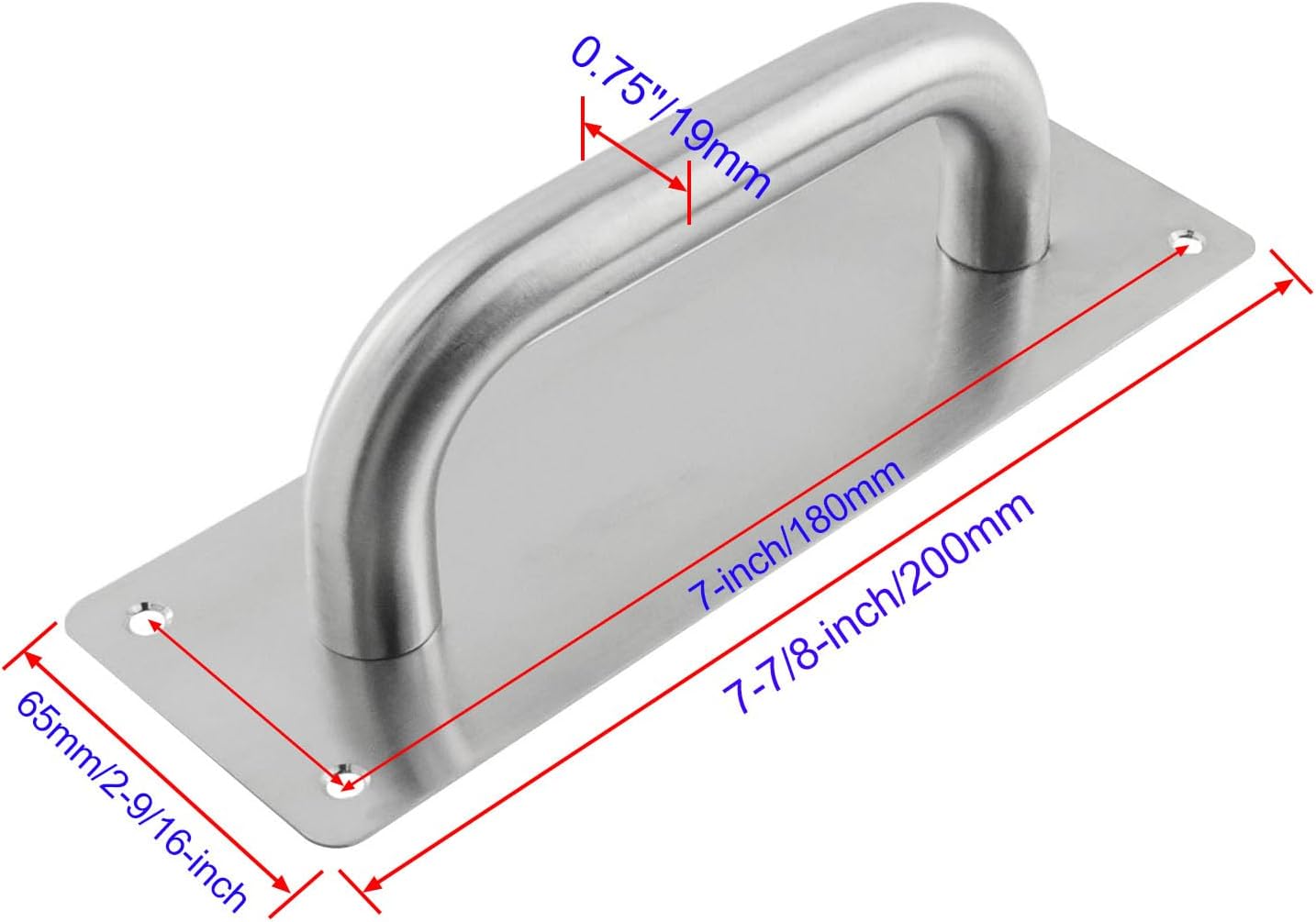 Door Pull Handle with Plate Stainess Steel Heavy Duty Barn Door Handle Push Pull Handles for Shed Commercial Gate, Silver, 7-7/8-inch x 2-9/16-inch