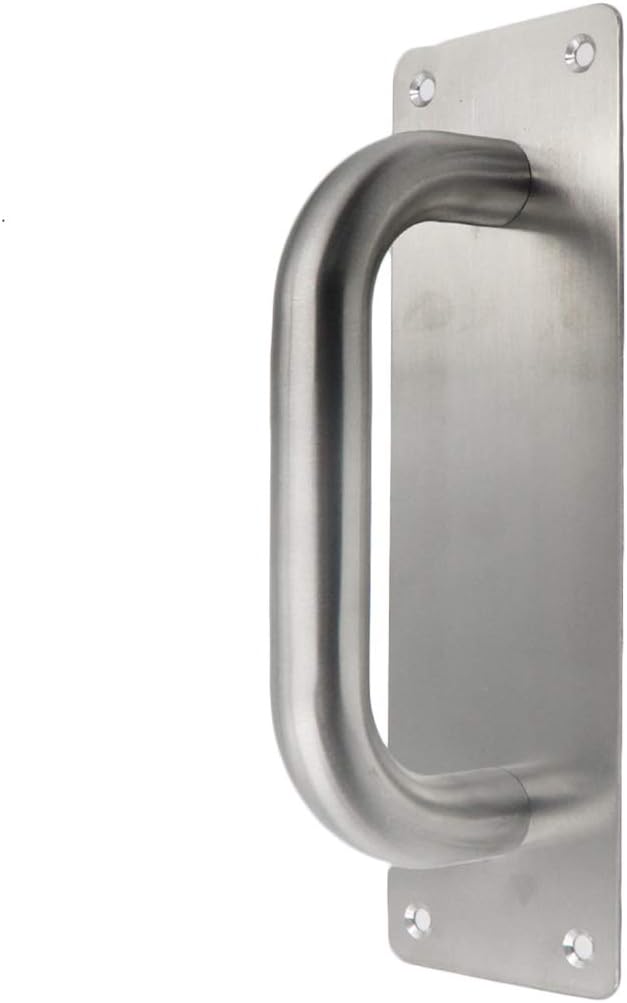 Door Pull Handle with Plate Stainess Steel Heavy Duty Barn Door Handle Push Pull Handles for Shed Commercial Gate, Silver, 7-7/8-inch x 2-9/16-inch