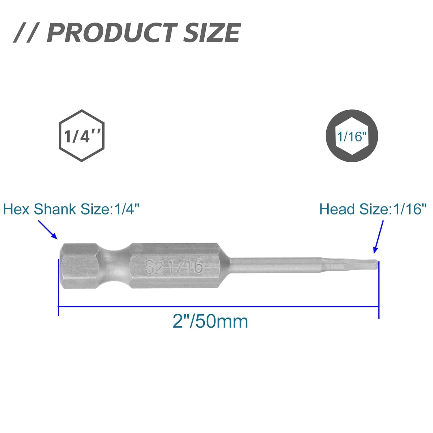 10pcs 1/16" Hex Allen Wrench Drill Bit Set, 1/4" Hex Shank, S2 Steel