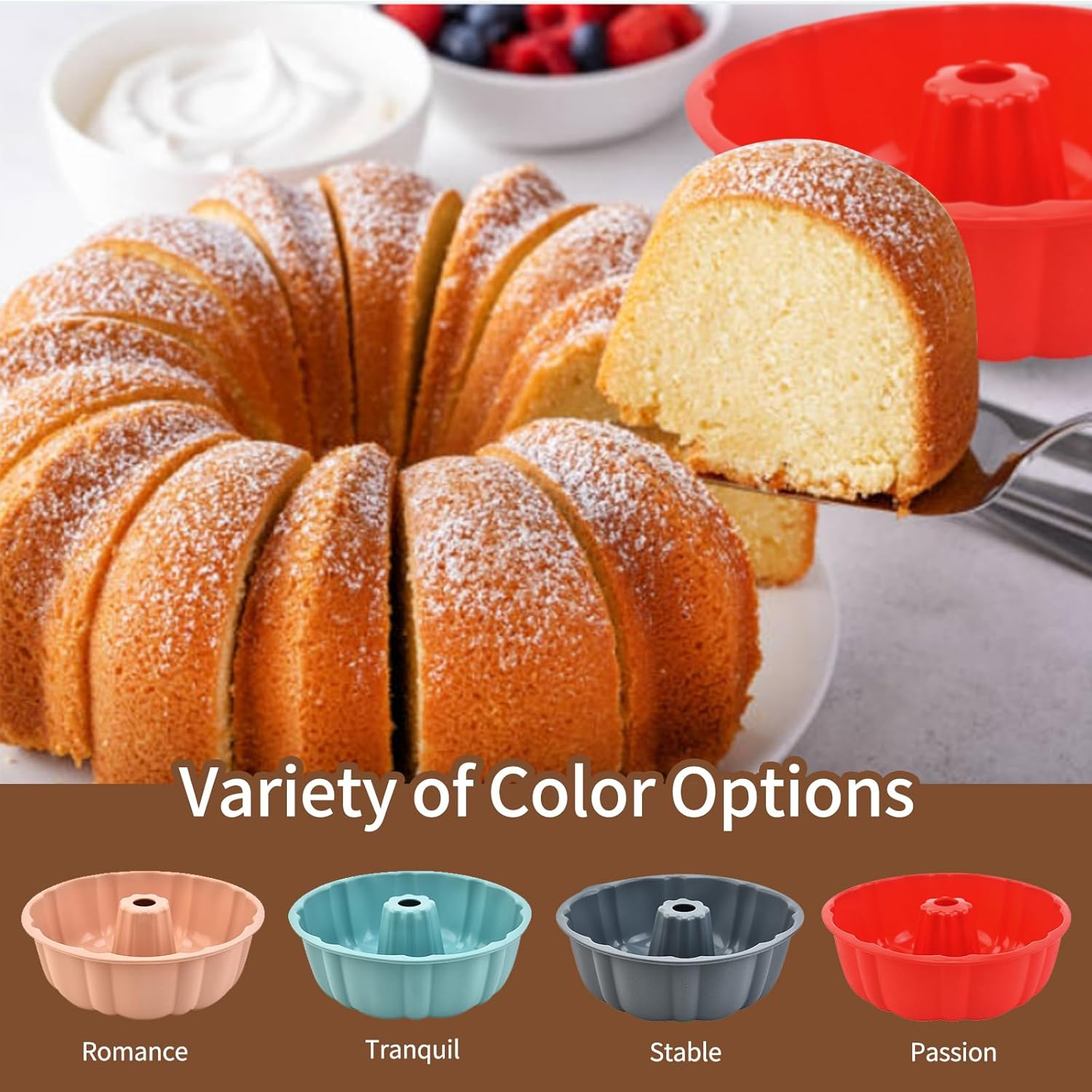 2 Pack Silicone Cake Pan Nonstick,10 Inch, Silicone Cake Molds,Pound Cake Pan, Baking Cake Pan for Jello,Gelatin,Cake,Brownie and Bread Pink+Blue