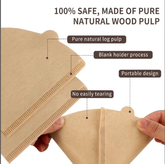 V60 Coffee Filters, 300 Count Size 02 Pour Over Coffee Filter, 1-4 Cups Disposable Cone Paper Coffee Filters 2， Compatible with Conical Shaped Dripper and Drip Coffee Maker Natural