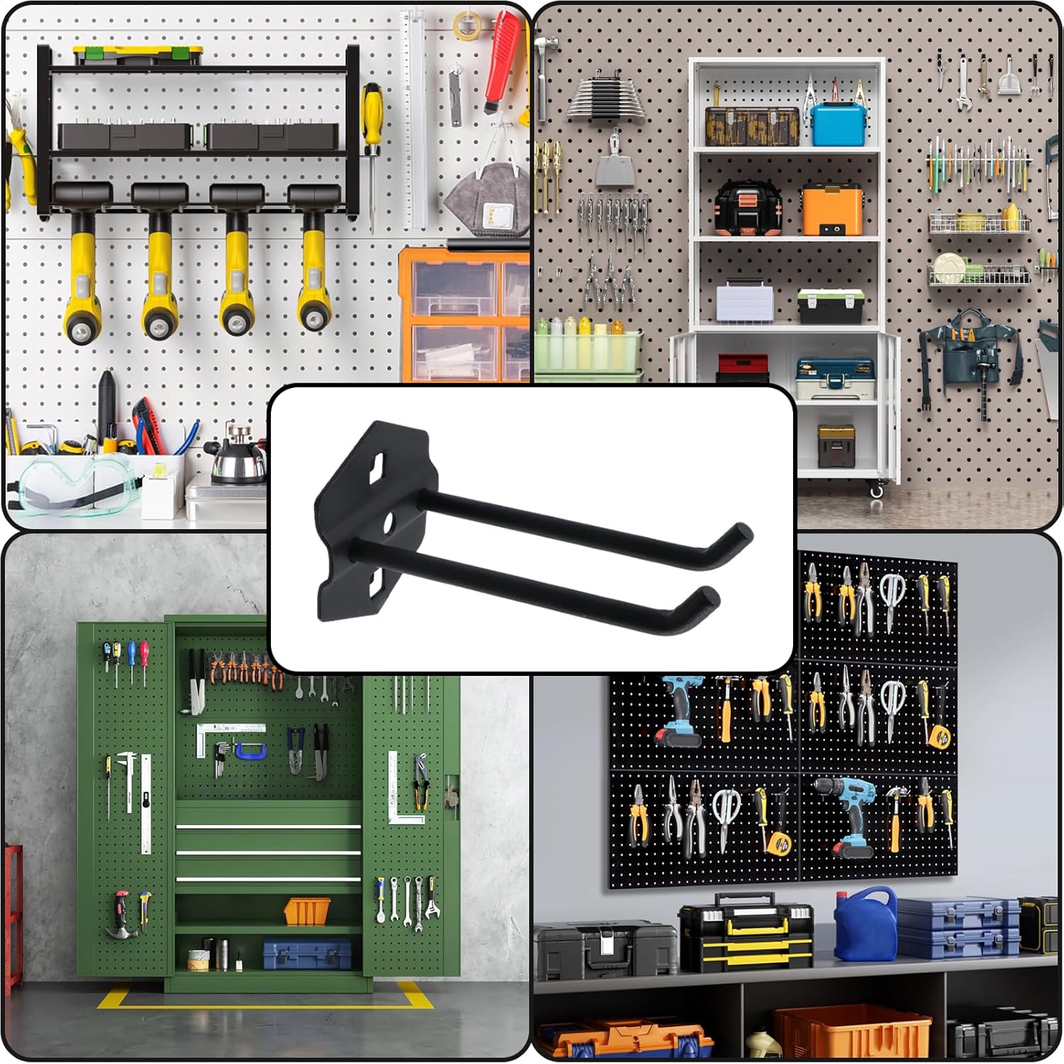 Pegboard Hooks Heavy Duty Metal Steel 3/8" Square Hole Peg Hooks Suitbale for 1.5" Spaced Pegboards Double Arm Wall Hooks for Organizing Tools in Home or Garage 4-inch Long Black-2pcs
