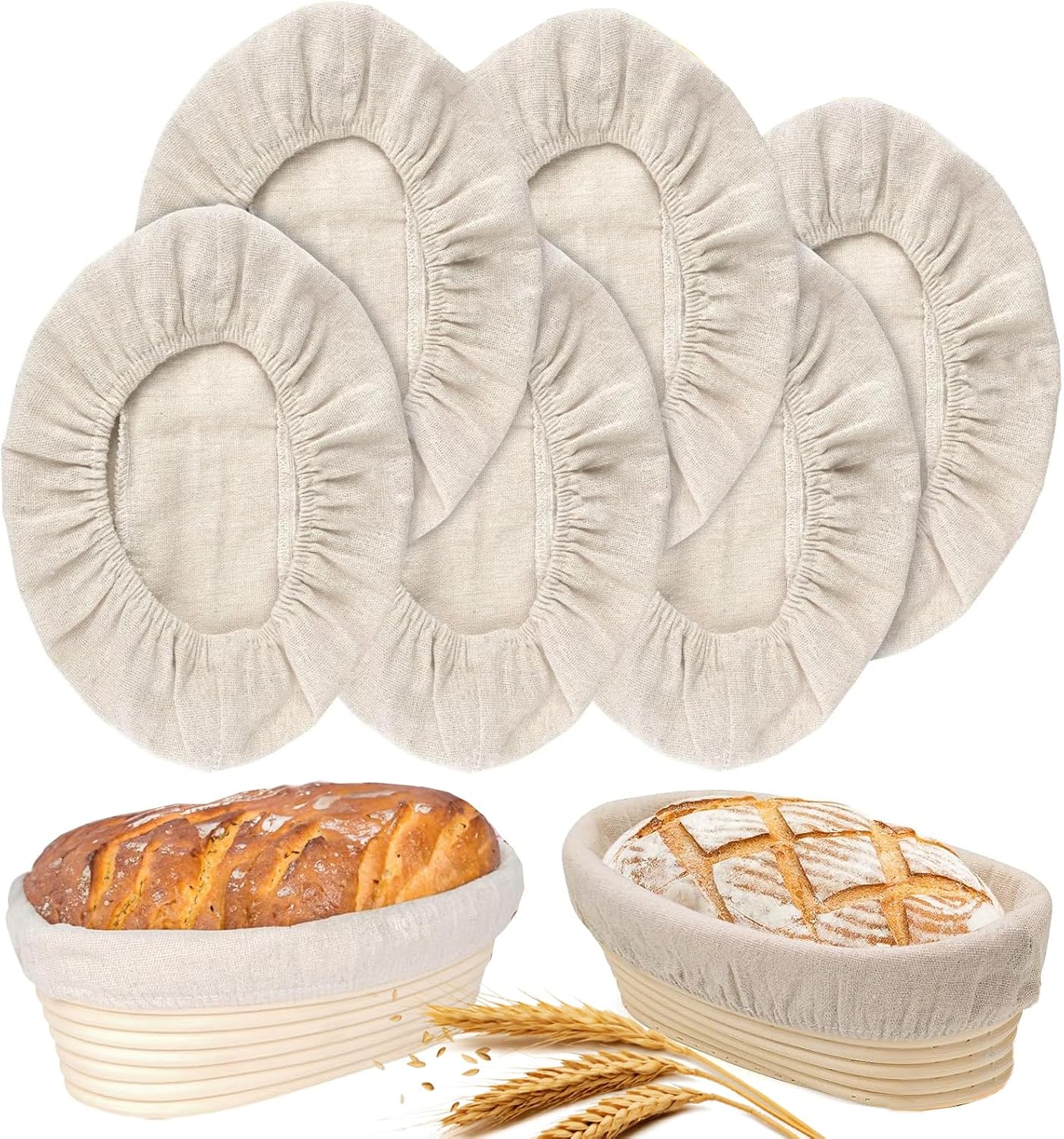 6 Packs Oval Banneton Cloth Liner for Bread Sourdough Proofing，10 inches，Natural Rattan Bread Proofing Cover for Banneton Basket Homemade Baking Dough Basket Not Included