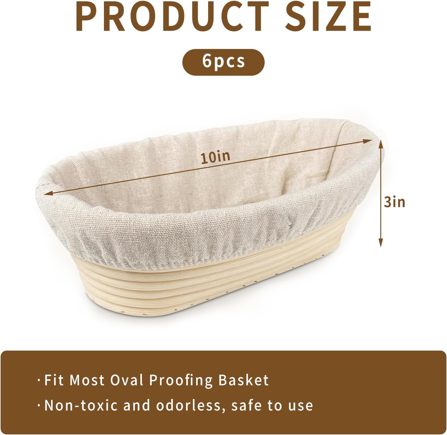6 Packs Oval Banneton Cloth Liner for Bread Sourdough Proofing，10 inches，Natural Rattan Bread Proofing Cover for Banneton Basket Homemade Baking Dough Basket Not Included