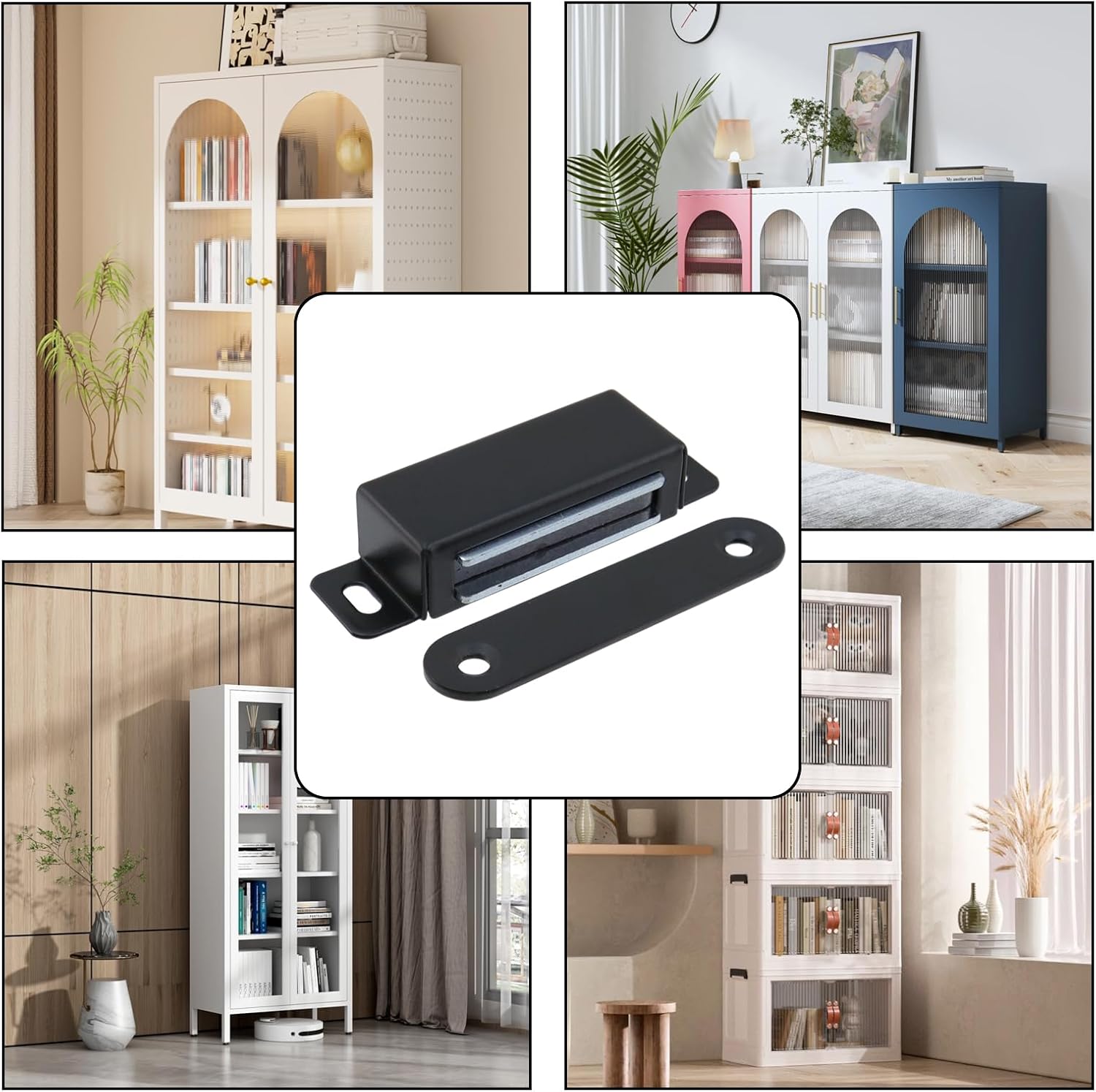 Magnetic Cabinet Door Catch 55 lbs Stainless Steel Magnets Closet Catches for Kitchen Bathroom Cupboard Wardrobe Drawer Latch 2.8" Length, Black -4pcs