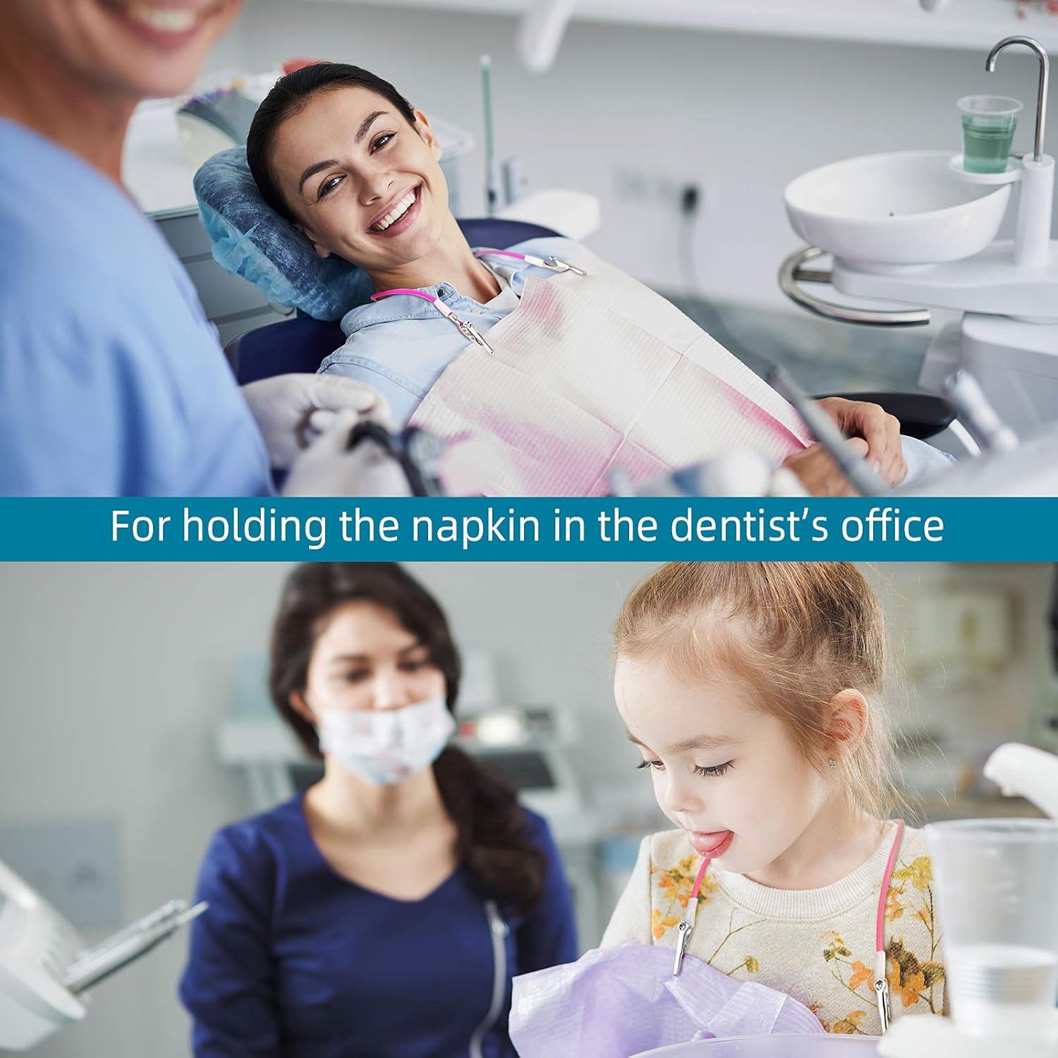 12 Pcs Silicone Dental Bib Clips Colorful Napkin Clips Bib Holder Dentist Napkin Chain Neck Chain with Lanyard for Elderly Adult Patient Towels Restaurant Cloth Travel Bright Color Series