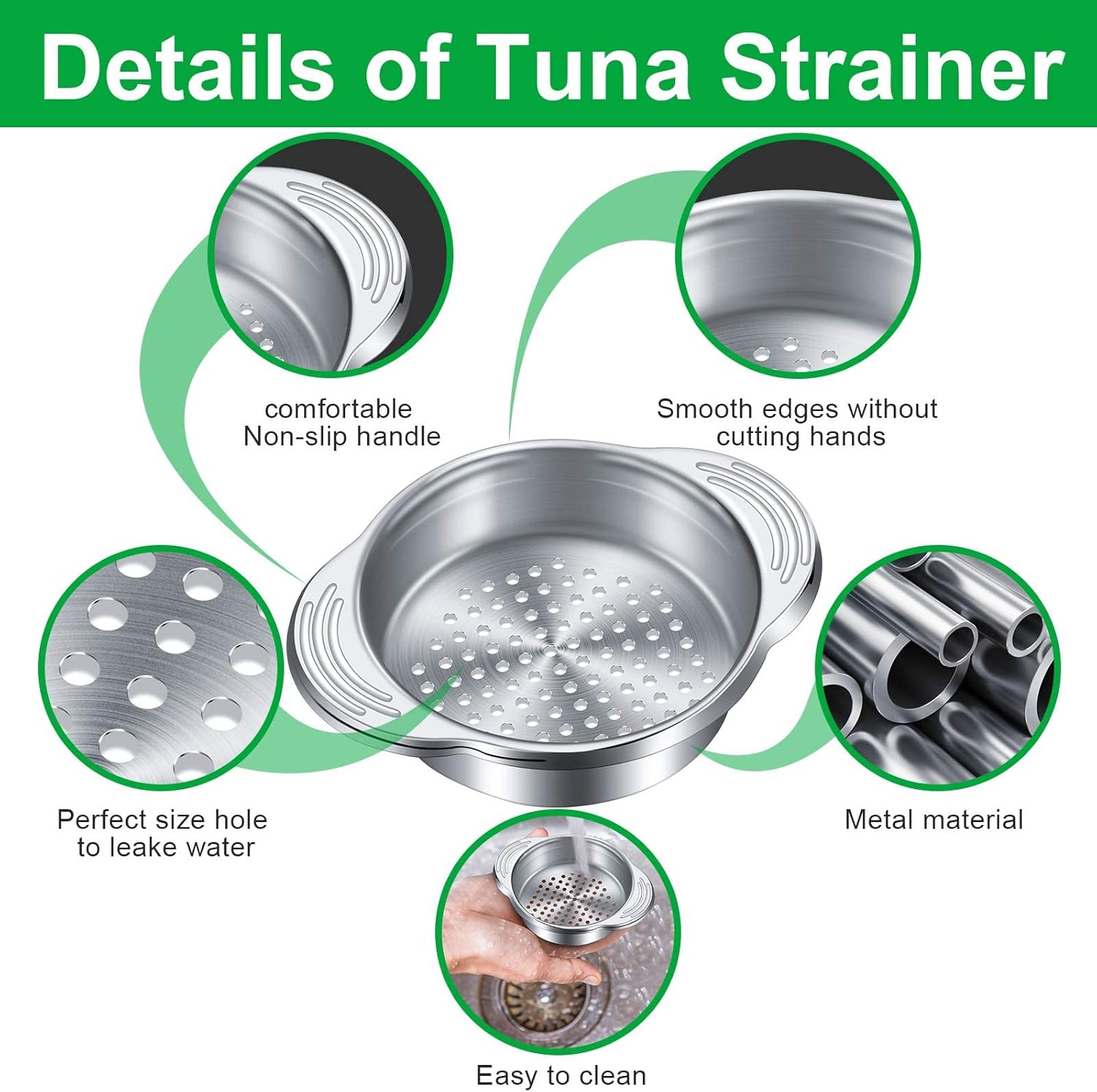 1 Piece Tuna Can Strainer Stainless Steel Food Strainer Sieve Metal Press Lid Canning Colander Oil Drainer Tuna Filter for Beans Vegetables