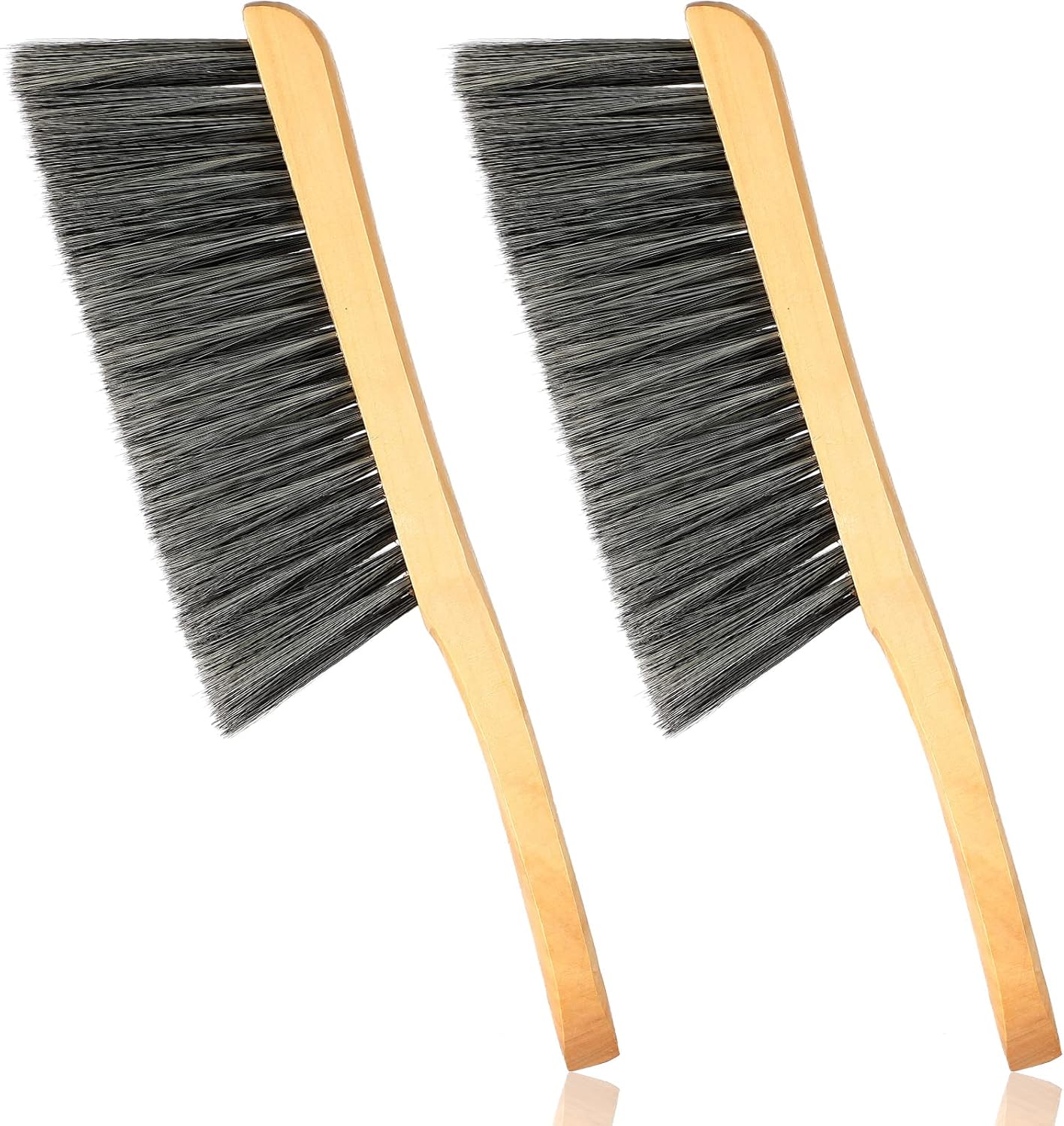 2 Pieces Wooden Bench Brushes Fireplace Brush Natural Fiber Bench Soft Bristles Long Wood Handle Dust for Hearth Tidy Car Home Workshop Woodworking Gray