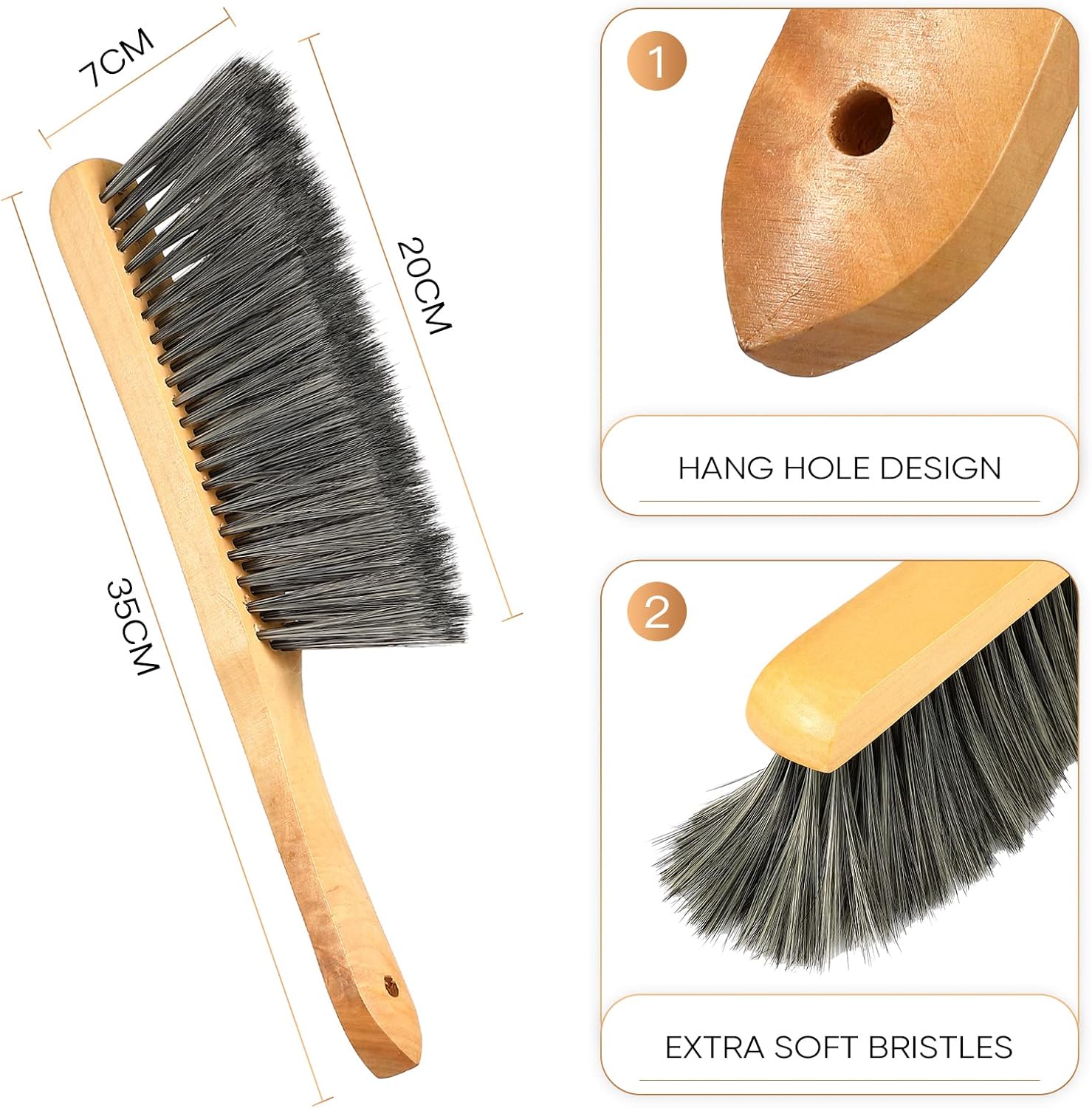2 Pieces Wooden Bench Brushes Fireplace Brush Natural Fiber Bench Soft Bristles Long Wood Handle Dust for Hearth Tidy Car Home Workshop Woodworking Gray