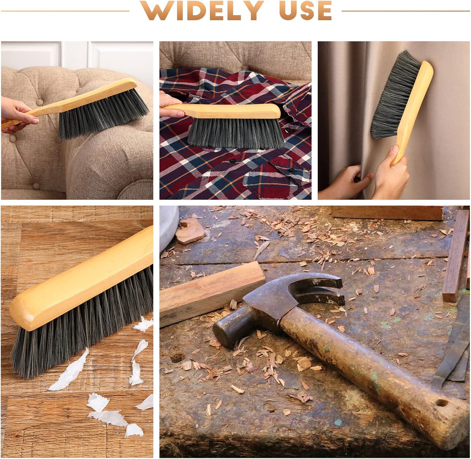 2 Pieces Wooden Bench Brushes Fireplace Brush Natural Fiber Bench Soft Bristles Long Wood Handle Dust for Hearth Tidy Car Home Workshop Woodworking Gray