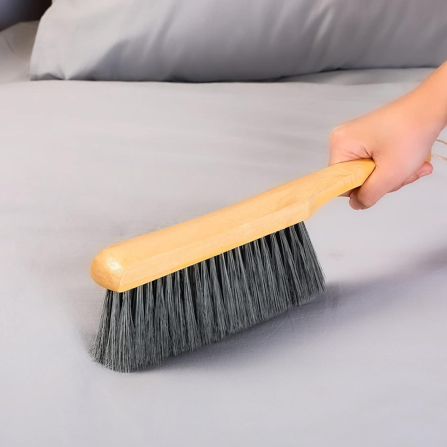 2 Pieces Wooden Bench Brushes Fireplace Brush Natural Fiber Bench Soft Bristles Long Wood Handle Dust for Hearth Tidy Car Home Workshop Woodworking Gray