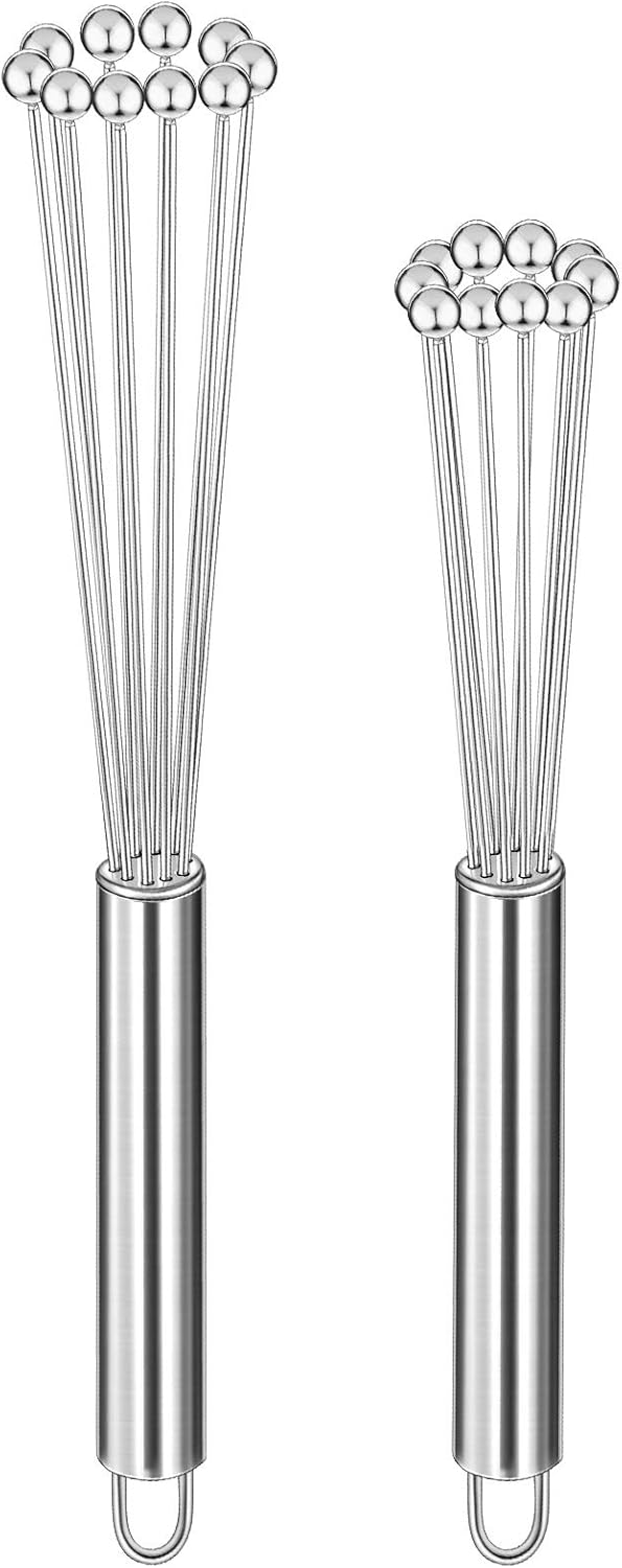 2 Pieces Stainless Steel Ball Whisk Wire Egg Whisk Set Kitchen for Cooking, Blending, Whisking, Beating, Stirring 10 Inch and 12 Inch