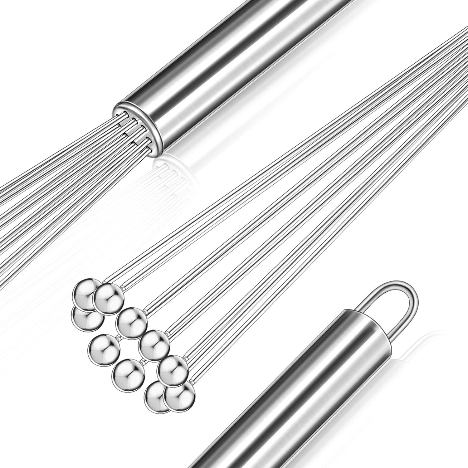 2 Pieces Stainless Steel Ball Whisk Wire Egg Whisk Set Kitchen for Cooking, Blending, Whisking, Beating, Stirring 10 Inch and 12 Inch