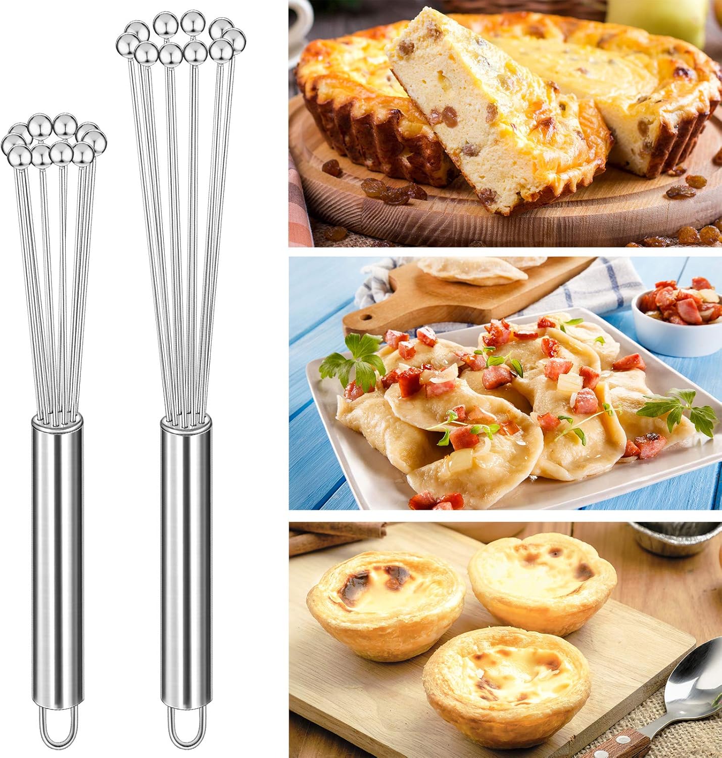 2 Pieces Stainless Steel Ball Whisk Wire Egg Whisk Set Kitchen for Cooking, Blending, Whisking, Beating, Stirring 10 Inch and 12 Inch