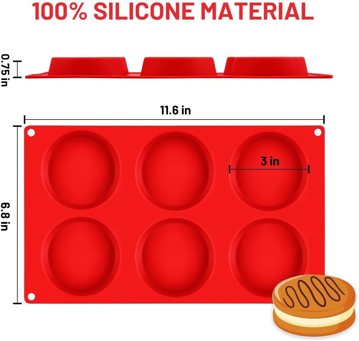 Muffin Top Pan, Silicone Egg Molds for Breakfast Sandwiches 3 Inch Round Silicone Baking Molds for Baking English Muffins, Whoopie Pies, Corn Bread, Egg Bites, Tarts 3 Pack