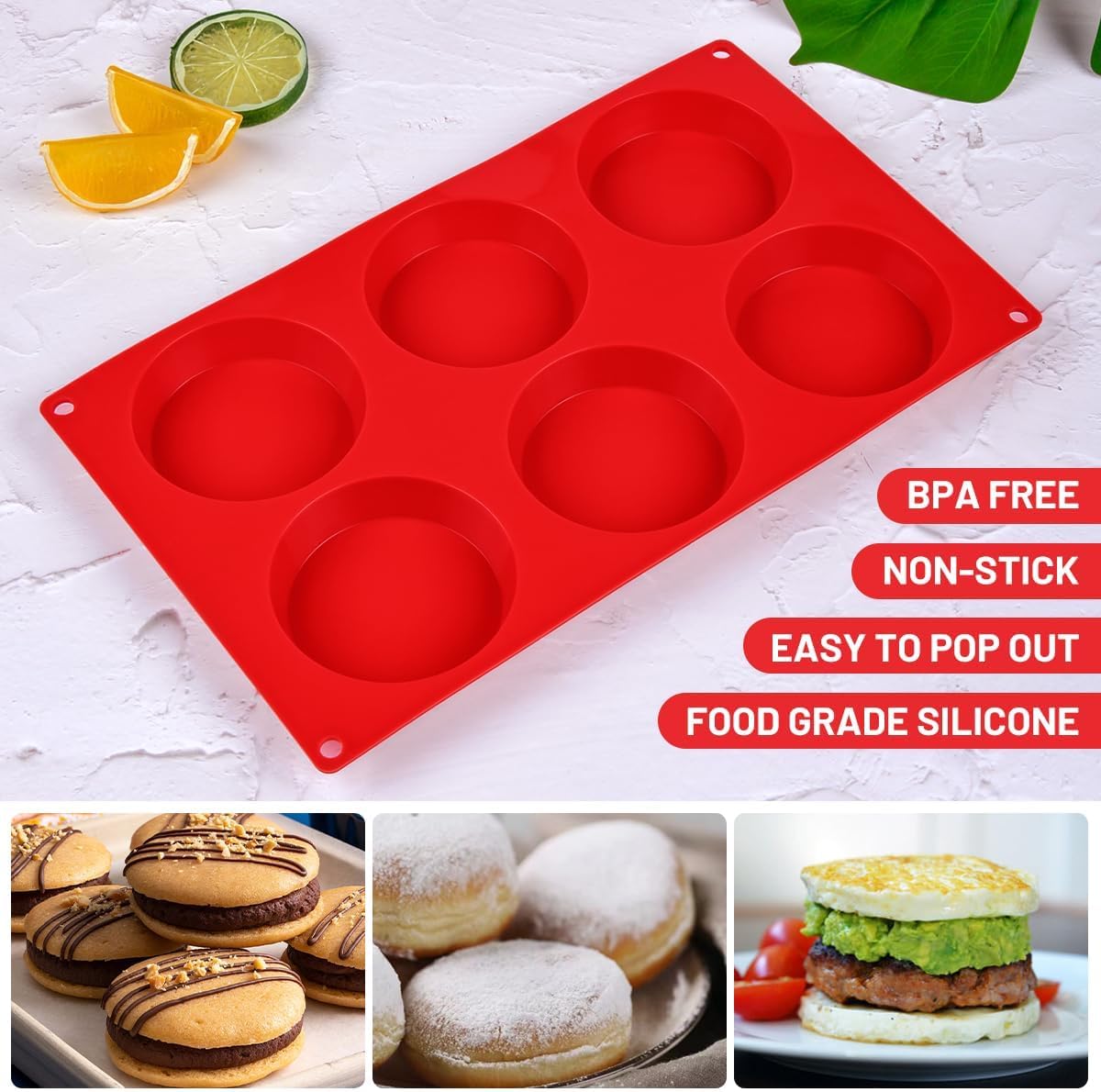 Muffin Top Pan, Silicone Egg Molds for Breakfast Sandwiches 3 Inch Round Silicone Baking Molds for Baking English Muffins, Whoopie Pies, Corn Bread, Egg Bites, Tarts 3 Pack