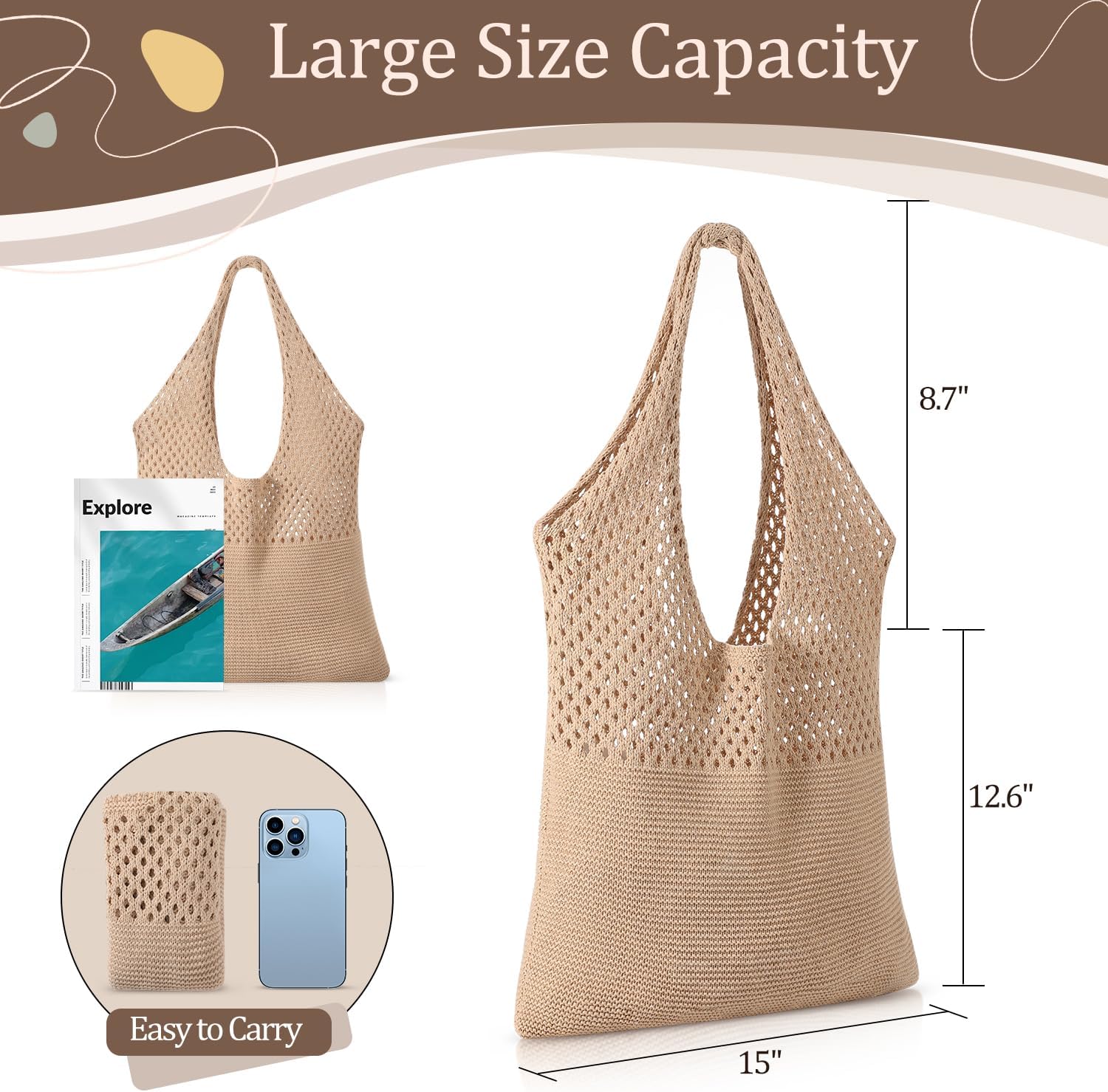 Crochet Beach Tote Bags, Stylish Mesh Beach Bags Shoulder Bag for Women, Cute Summer Vacation Boho Tote Bag