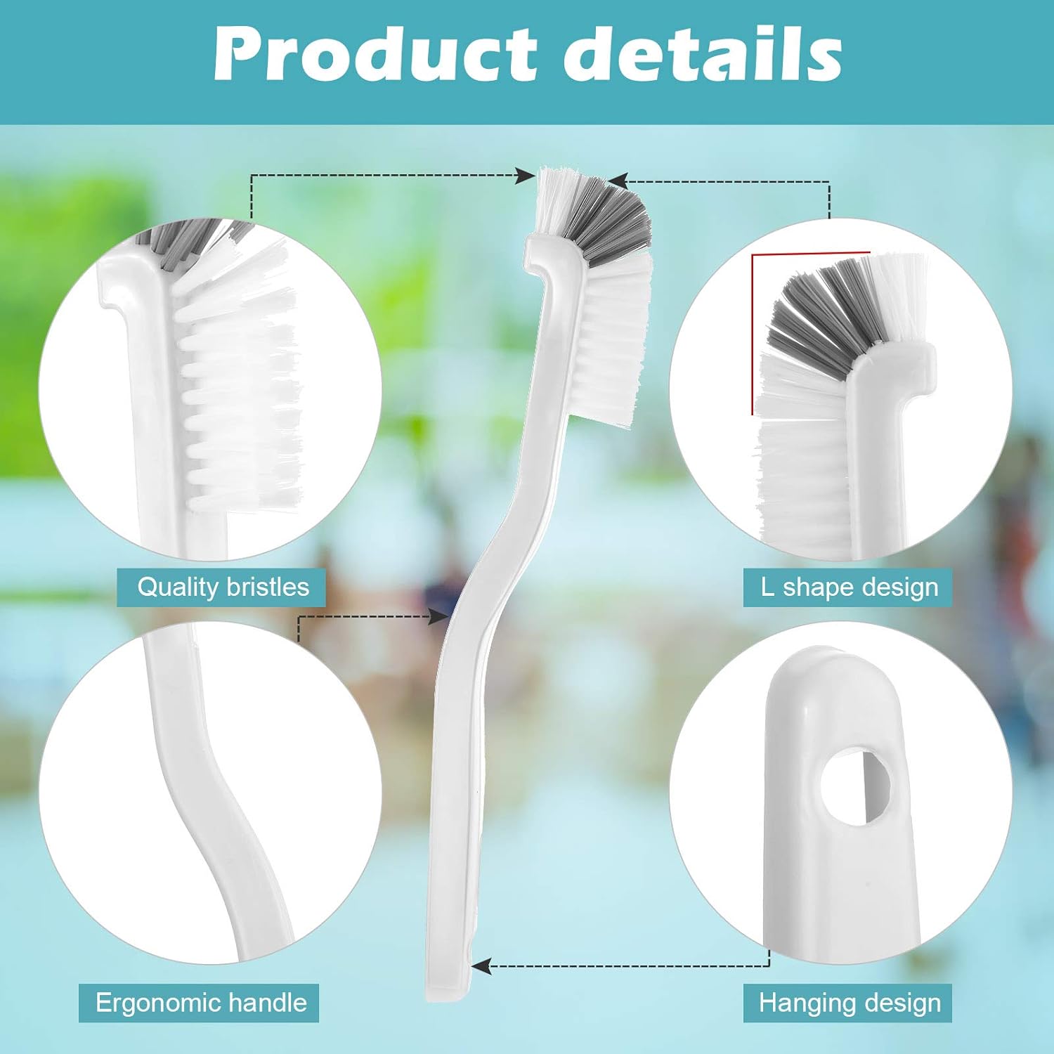 5 Piece Cleaning Dish Scrub Brush Kitchen Sink Bathroom Brushes, Household Pot Pan Dishwasher Edge Corners Grout Deep Cleaning Brush with Stiff Bristles White and Black