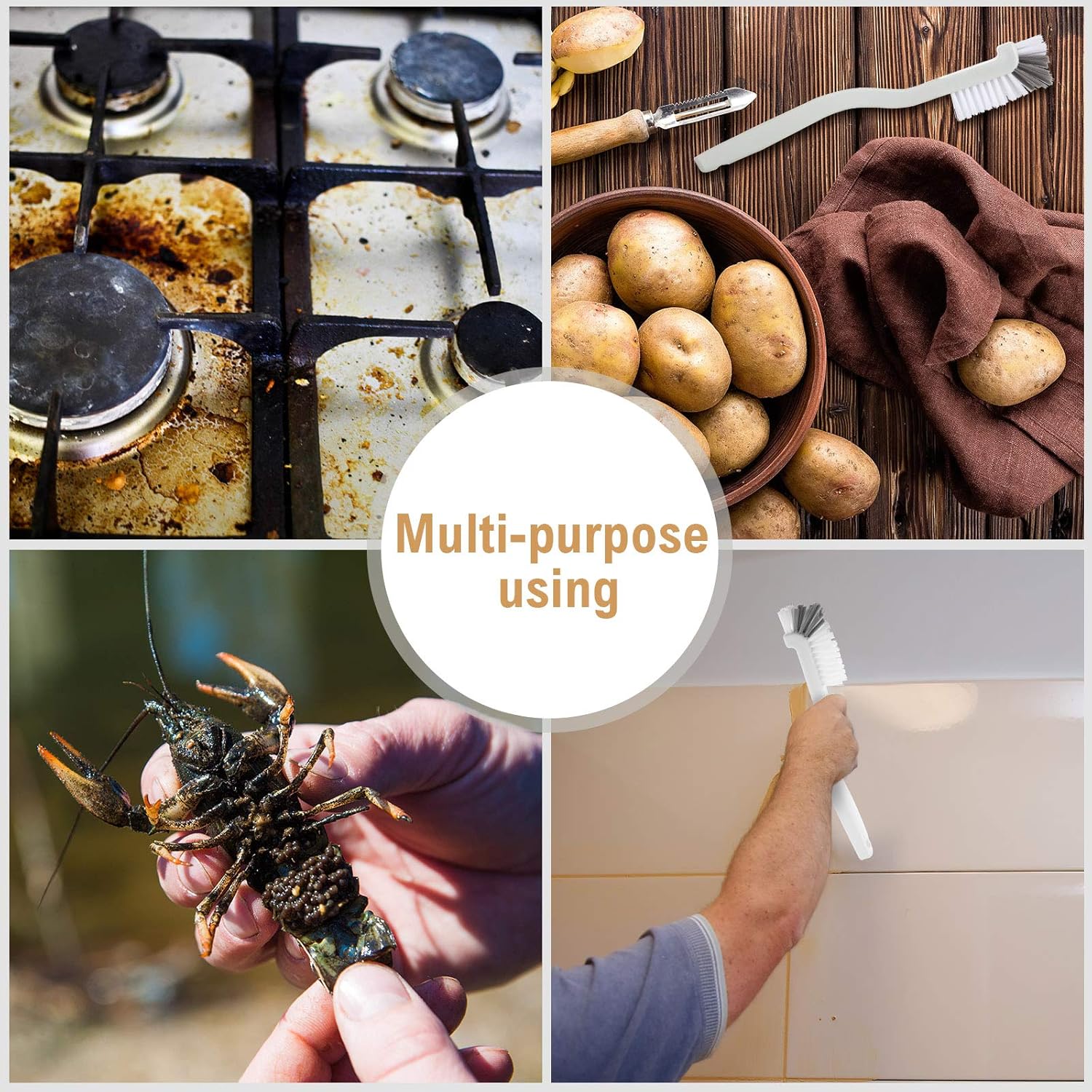 5 Piece Cleaning Dish Scrub Brush Kitchen Sink Bathroom Brushes, Household Pot Pan Dishwasher Edge Corners Grout Deep Cleaning Brush with Stiff Bristles White and Black