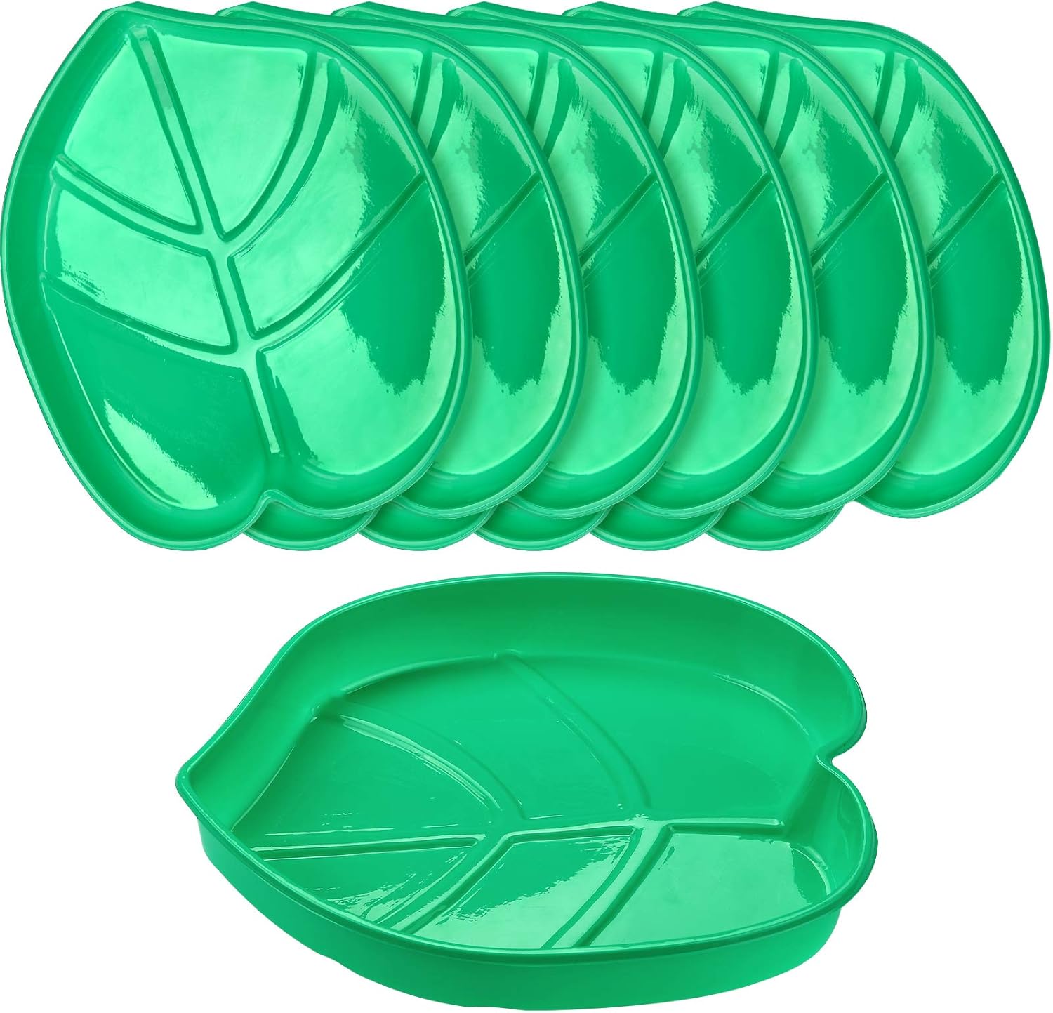 12 Set Palm Leaf Snack Tray Hawaii Reusable Food Tray with Tropical Imitation Green Plant Leaves, Cookies Chips, Candy Dip, for Jungle Island Luau Party Decorations Birthdays, 8.3 x 7 Inch