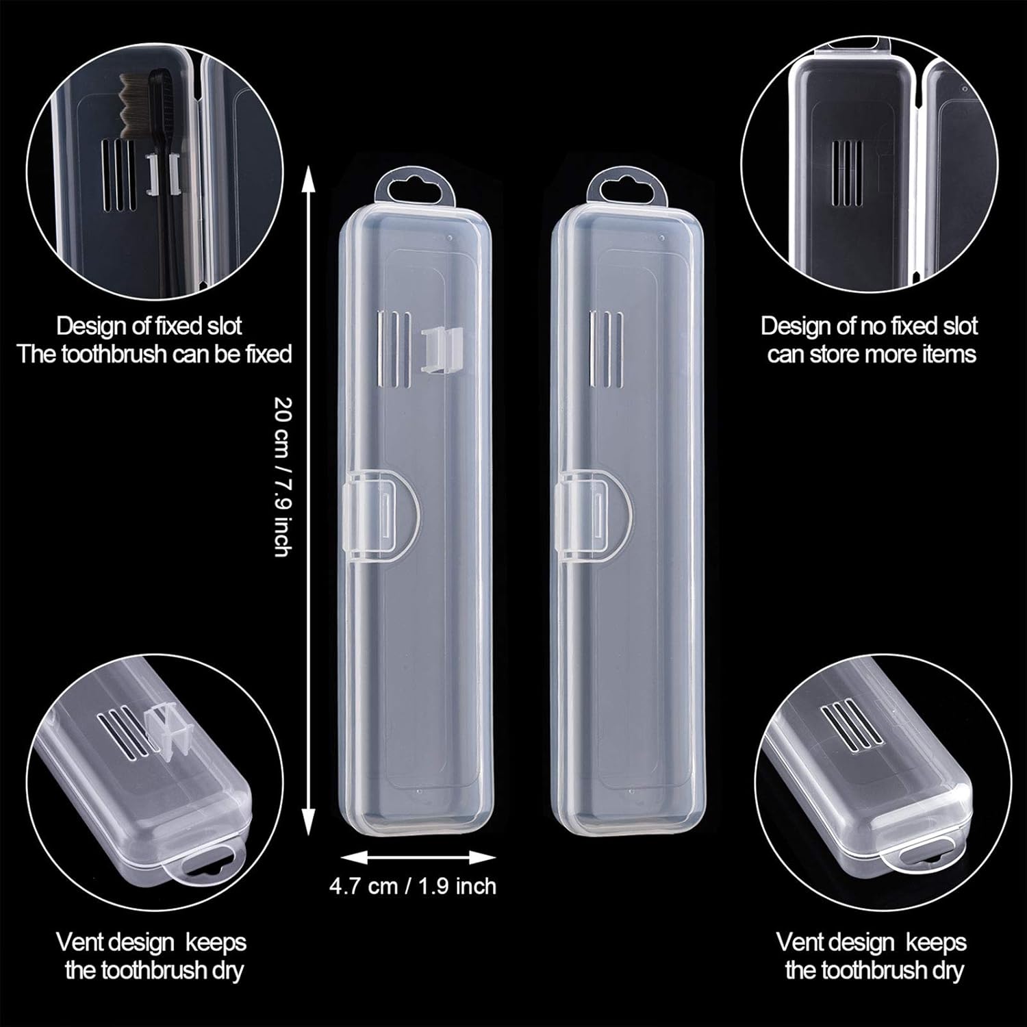 5 Pieces Portable Travel Toothbrush Case, Travel Toothbrush Holder Hard Plastic Dust-Proof Toothbrush Container Toothpaste Box Holder for Travel Use Clear