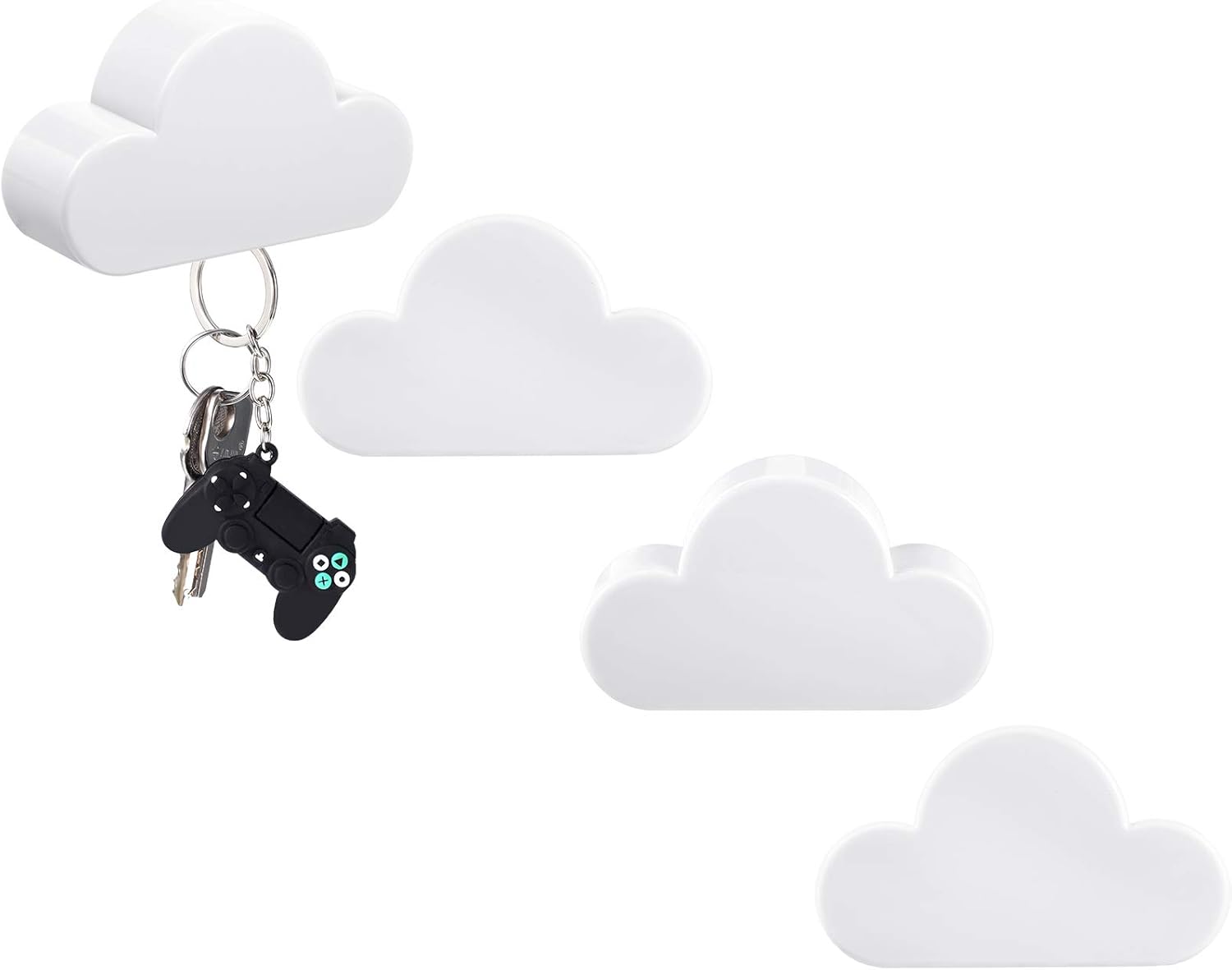 4 Pieces Cloud Magnetic Key Holder for Wall Key Rack Organizer Keychains Hooks with Adhesive for Door White