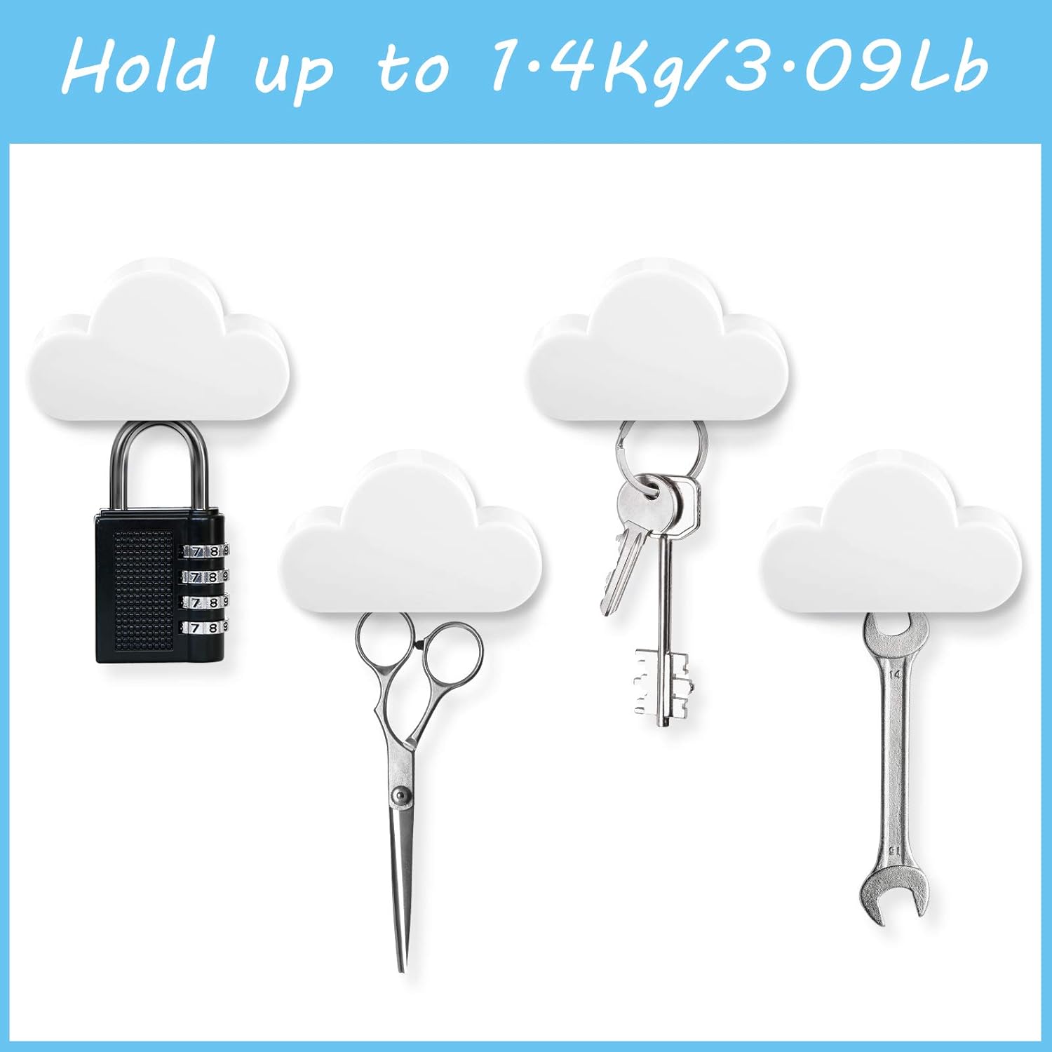 4 Pieces Cloud Magnetic Key Holder for Wall Key Rack Organizer Keychains Hooks with Adhesive for Door White