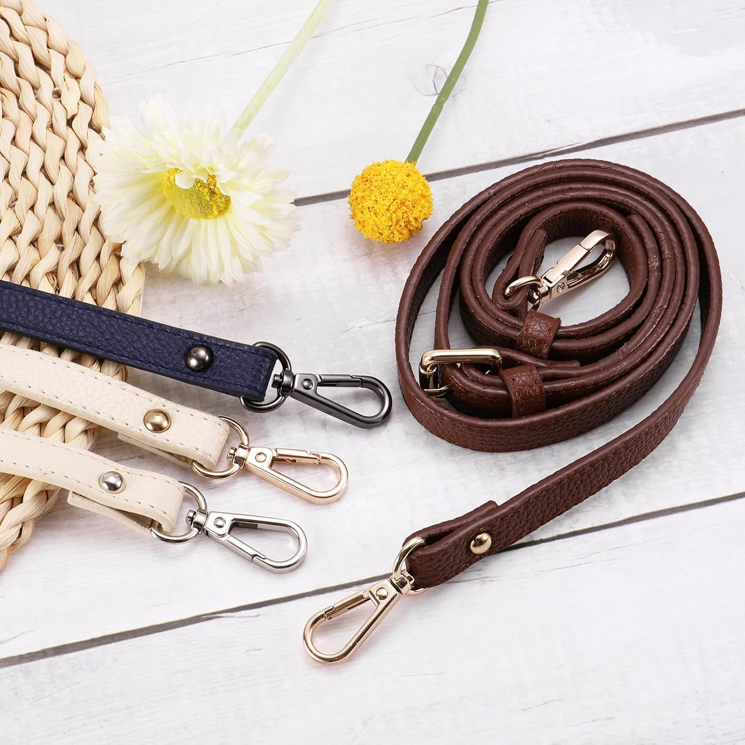 Purse Strap, Leather Adjustable Replacement Strap for Women's Crossbody Handbags Bag, 0.6" Wide, 41-51" Long Beige