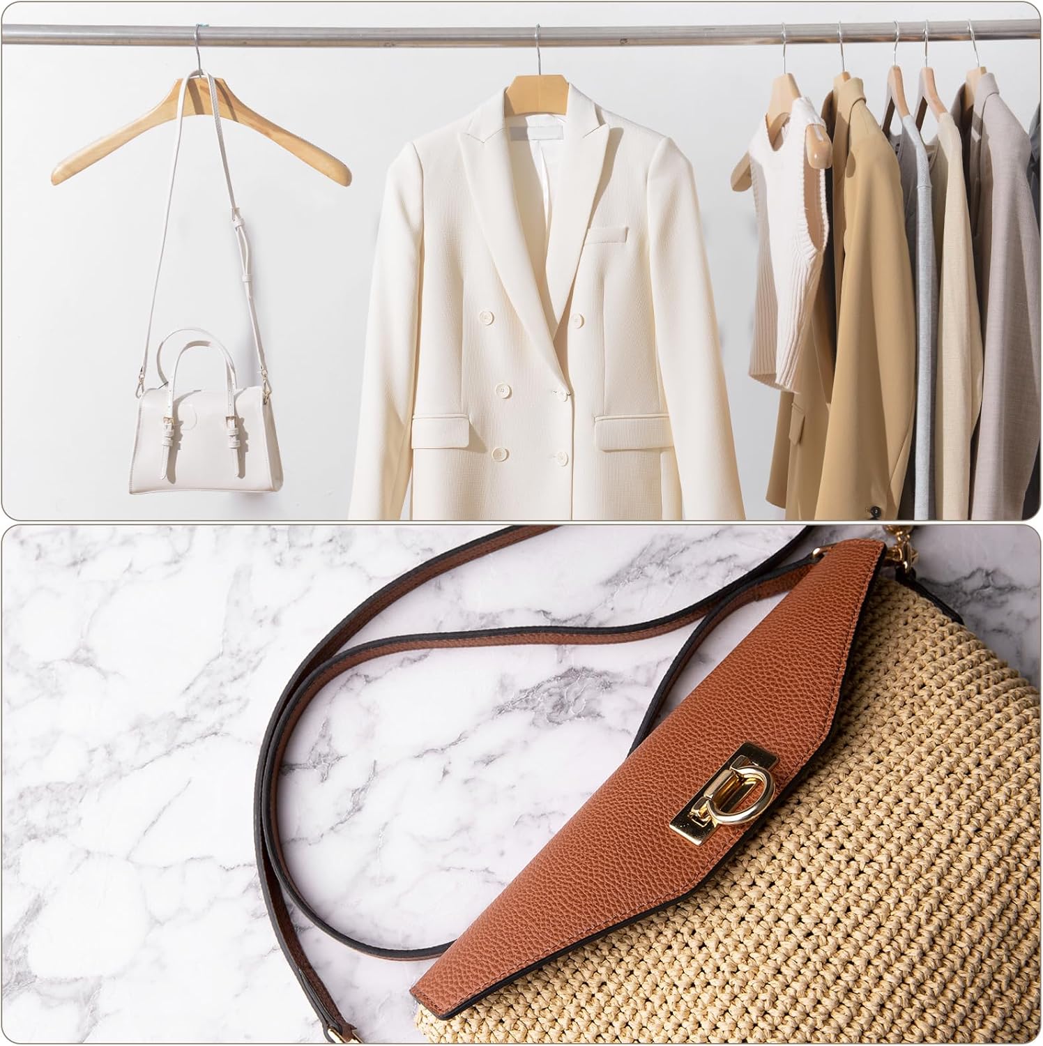 Purse Strap, Leather Adjustable Replacement Strap for Women's Crossbody Handbags Bag, 0.6" Wide, 41-51" Long Beige